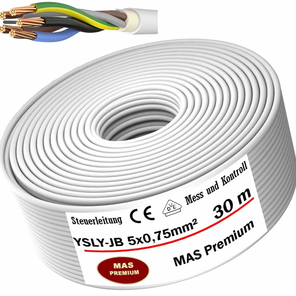 YSLY-JB 5 x 0,75 mm², elastyczny kabel sterujący, szary, przewód pomiarowy, kontrolny i regulacyjny, do obrabiarek, przewód sterujący, skrzynka do ładowania e-samochodu, przyłącze do stacji ładującej