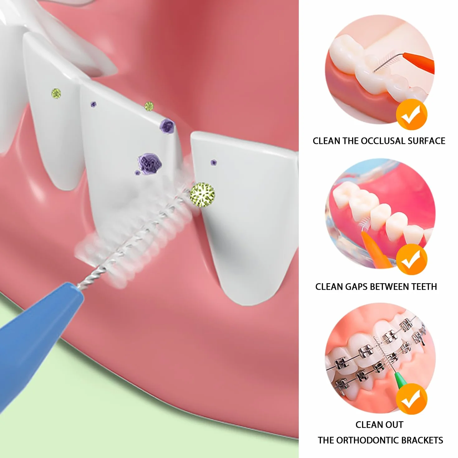50-częściowy zestaw szczoteczek międzyzębowych, 6 rozmiarów mini nici dentystycznych, szczoteczka do zębów tipi, szczoteczka do aparatów dentystycznych, szczoteczka do zębów z nicią dentystyczną,