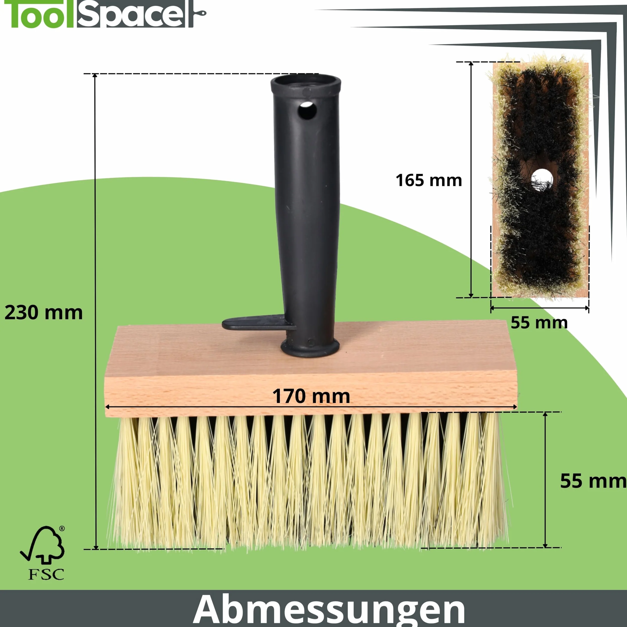 ToolSpace Pędzel Chlapak 170 mm - Nakrapiacz murarski - Do zacierania tynków, mas, lepików, do gruntowania - Polipropylenowe włosie, Erognomiczna, drewniana rączka - Solidna konstrukcja, Mocne włosie