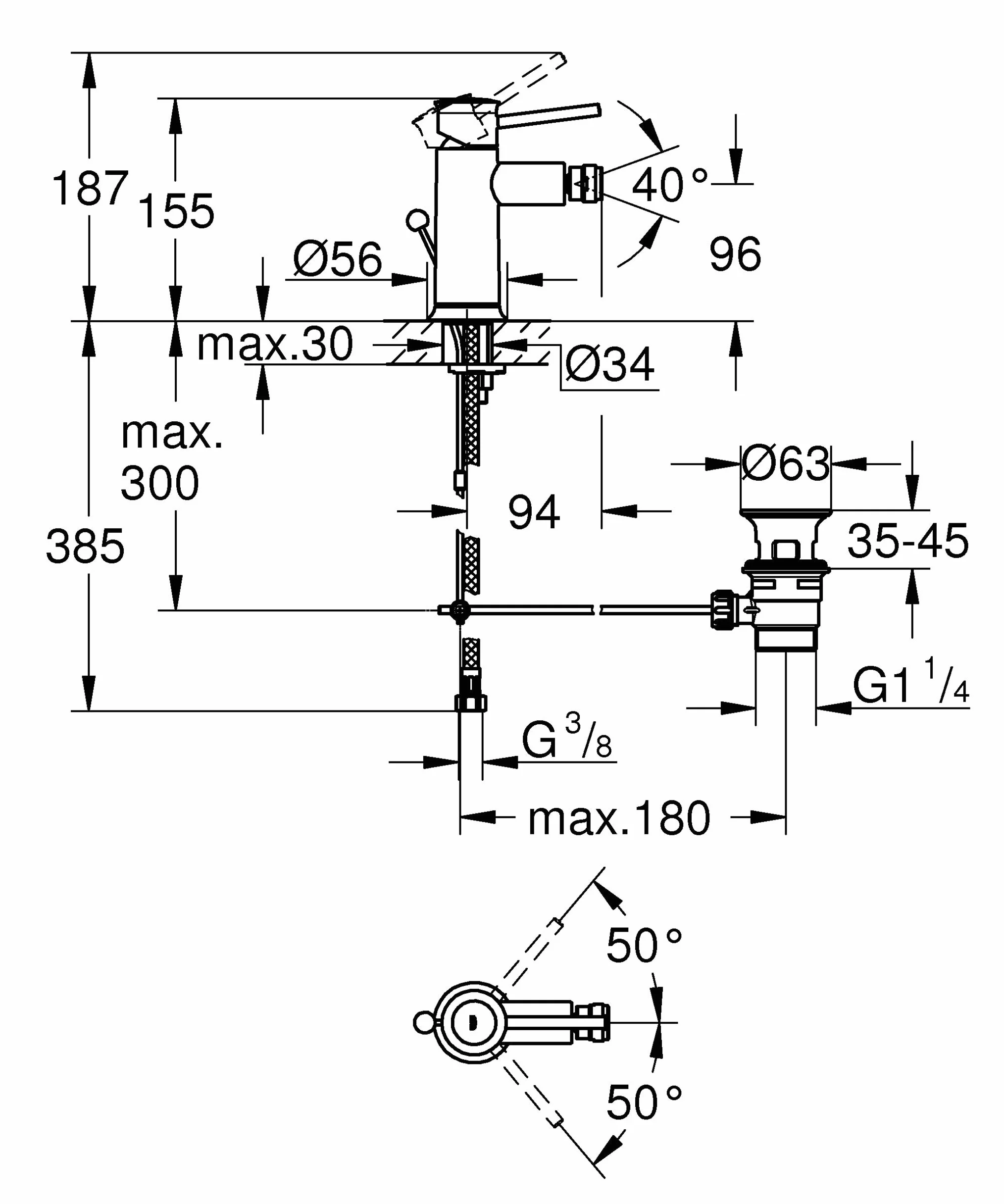 Grohe 23785000 Start Classic Mikser Jednouchwytowy do bidetu