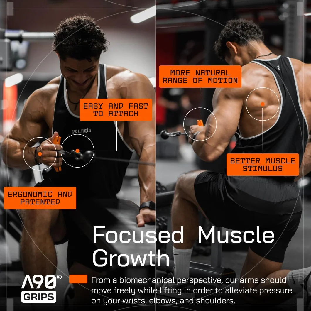 Angles90 Grips – dynamiczne uchwyty fitness do mocowania na drążkach do podciągania, długich hantlach, maszynach do podciągania, maszynach wioślarskich, wciągarkach kablowych i maszynach siłowych –