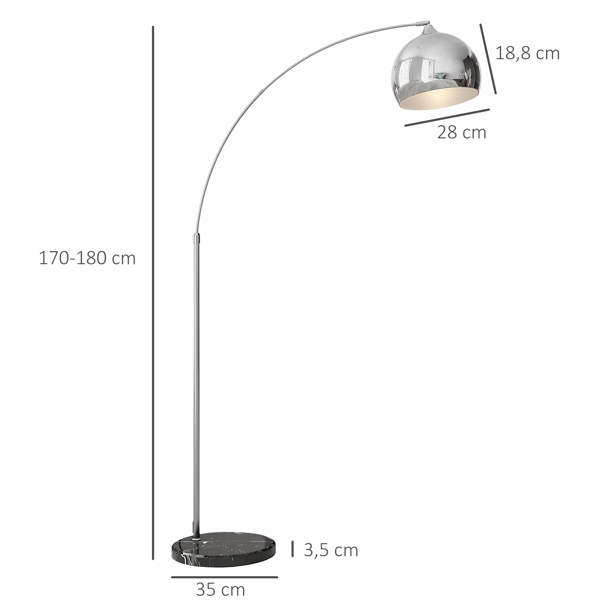 Homcomm listwa oświetleniowa z regulacją wysokości, listwa oświetleniowa ze stojakiem ściennym bez żarówki, lampa łukowa 40 W, z gniazdem E27, do oświetlania domu, srebro