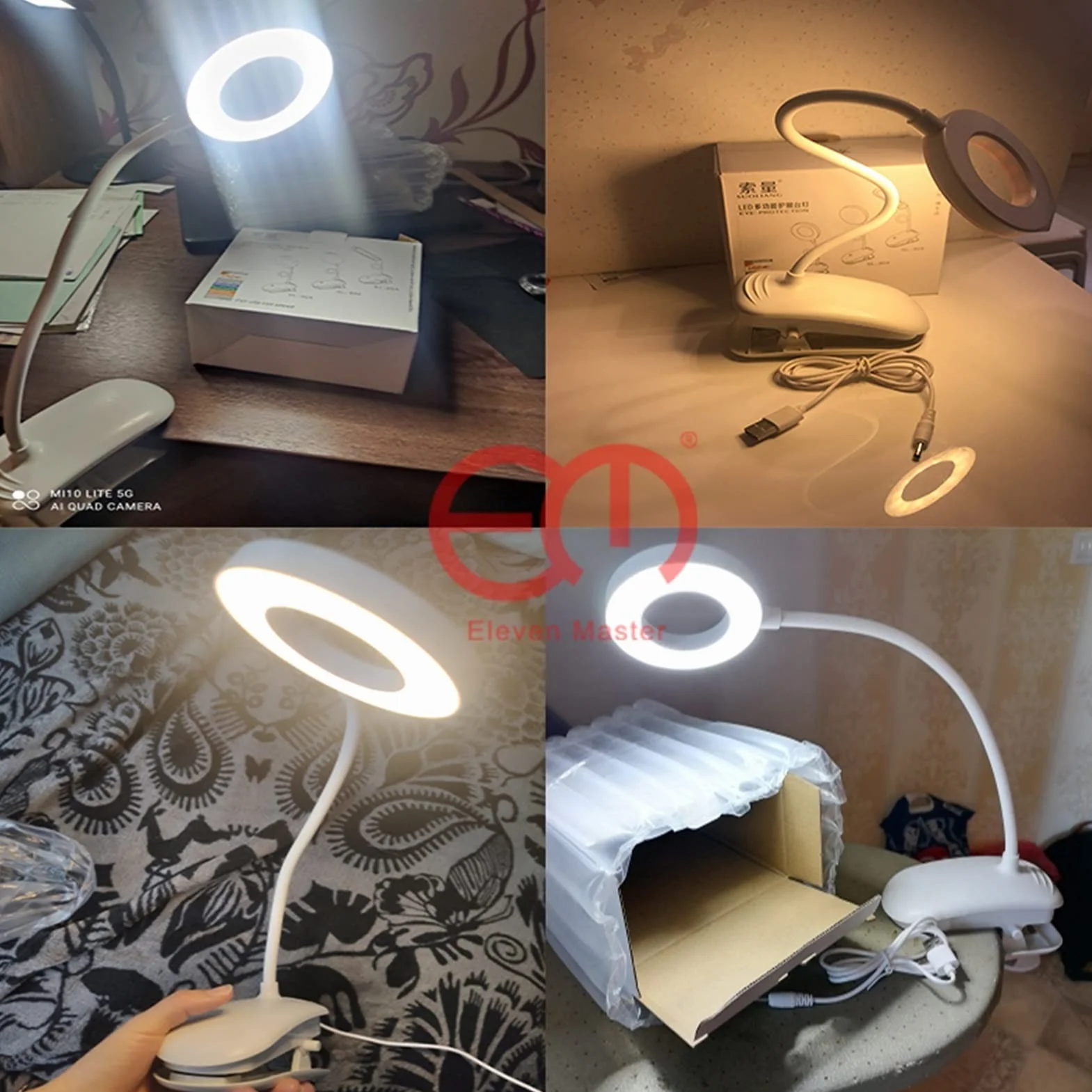lampka do czytania, Lampa biurkowa o mocy 8 W, ładowalna lampa stołowa USB z klipsem, lampka nocna do czytania książki