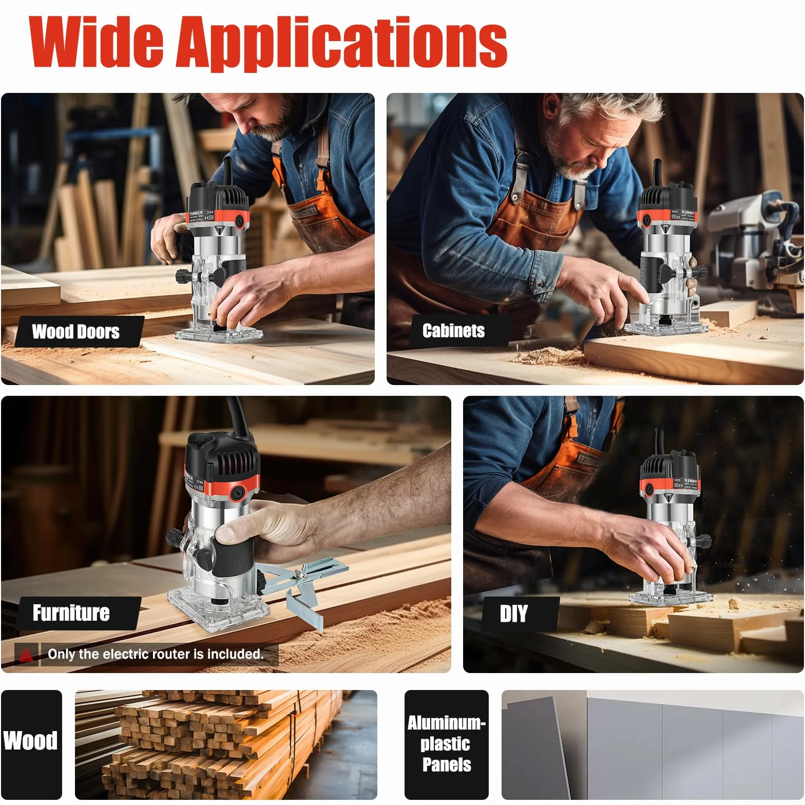 Elektryczna frezarka górnowrzecionowa jednoręczna, 800 W Rimmer Router Frez krawędziowy, zestaw frezów do drewna, elektryczny laminat do drewna palmowego Router Joiner Tool 30000 obr./min, do