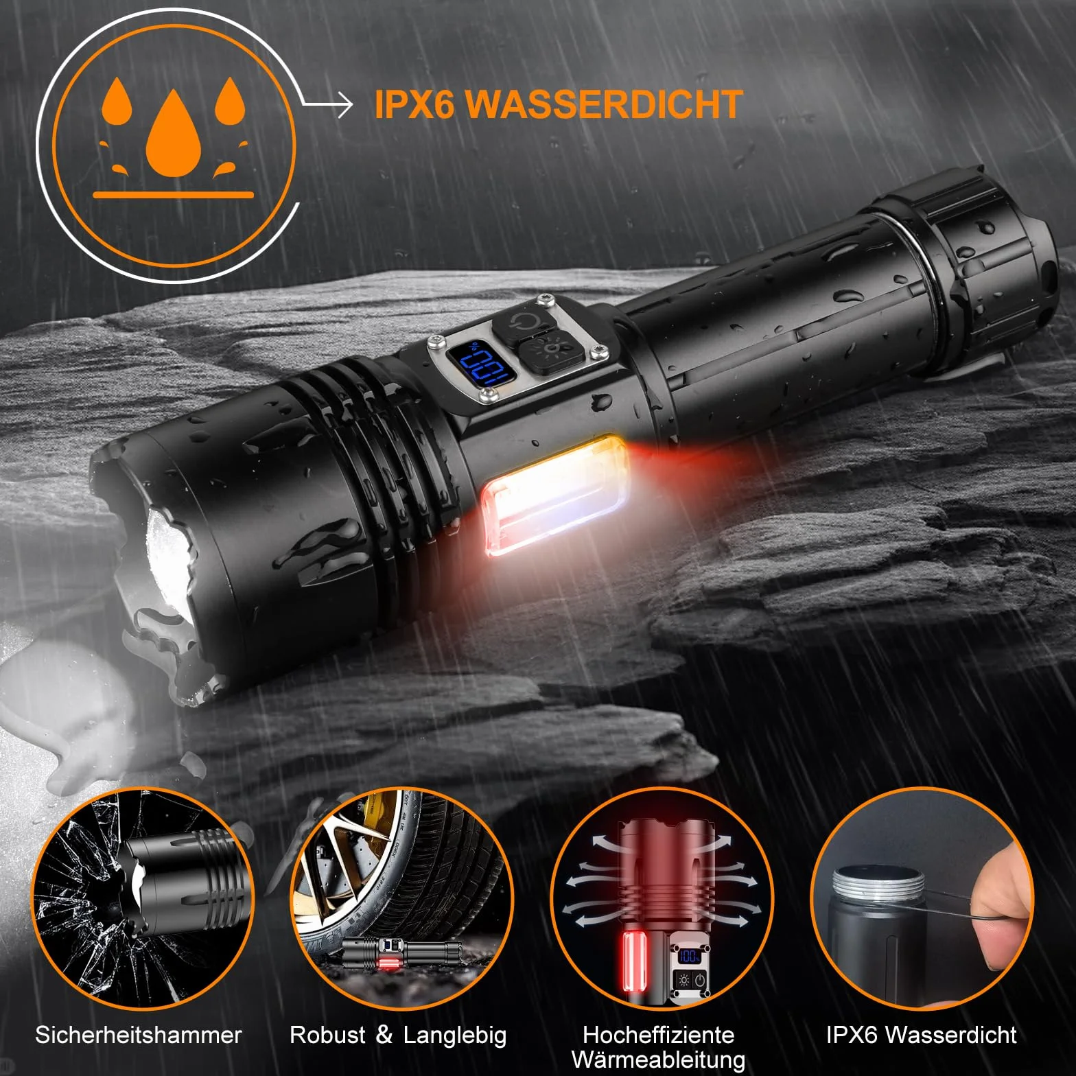Relybo Latarka LED 1000000 lumenów, ładowalne latarki LED o dużej mocy, 9 trybów, boczne światło COB, latarka taktyczna wojskowa do biwakowania i sytuacji awaryjnych