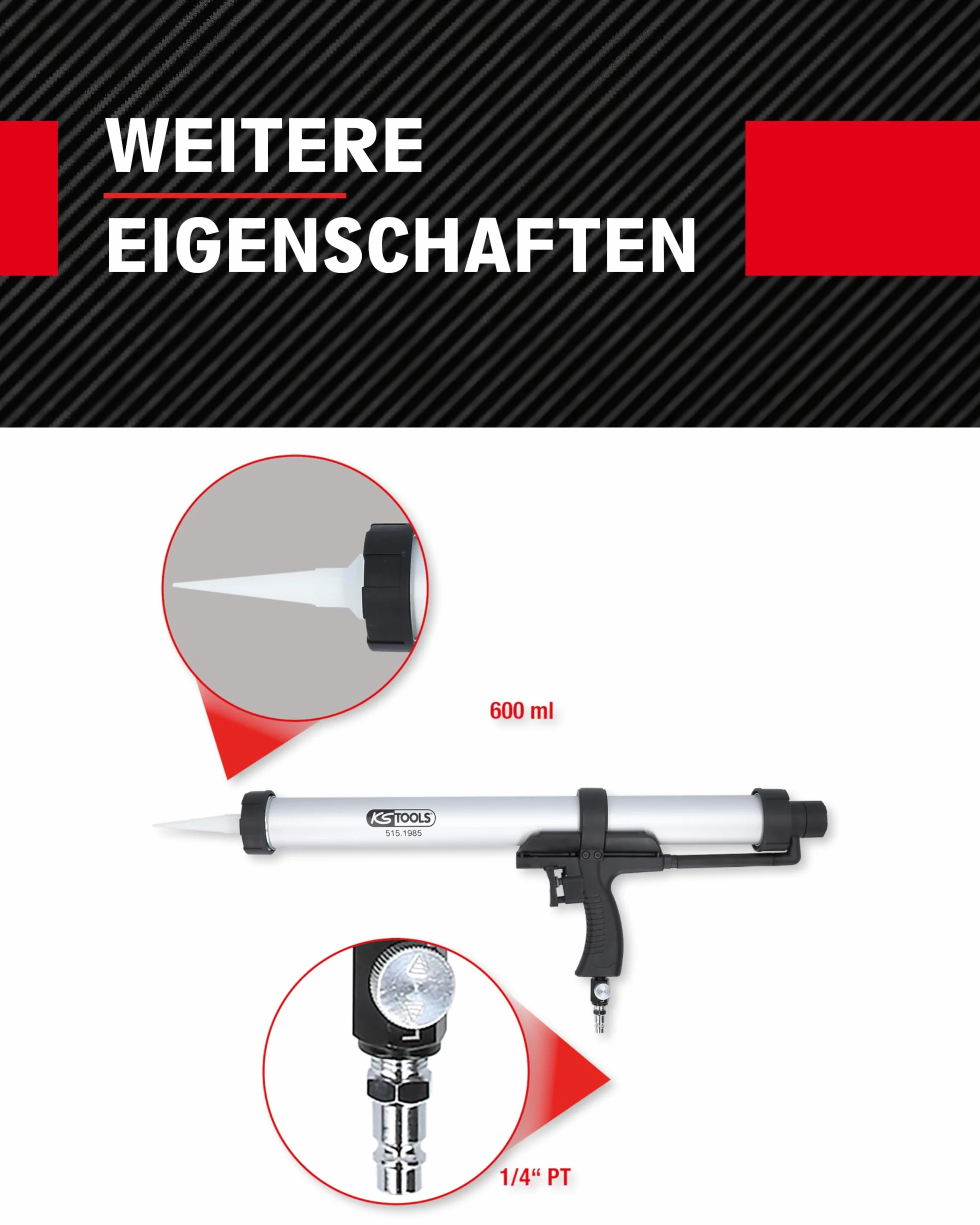 KS Tools 515.1985 Pistolet pneumatyczny do kartuszy 600 ml