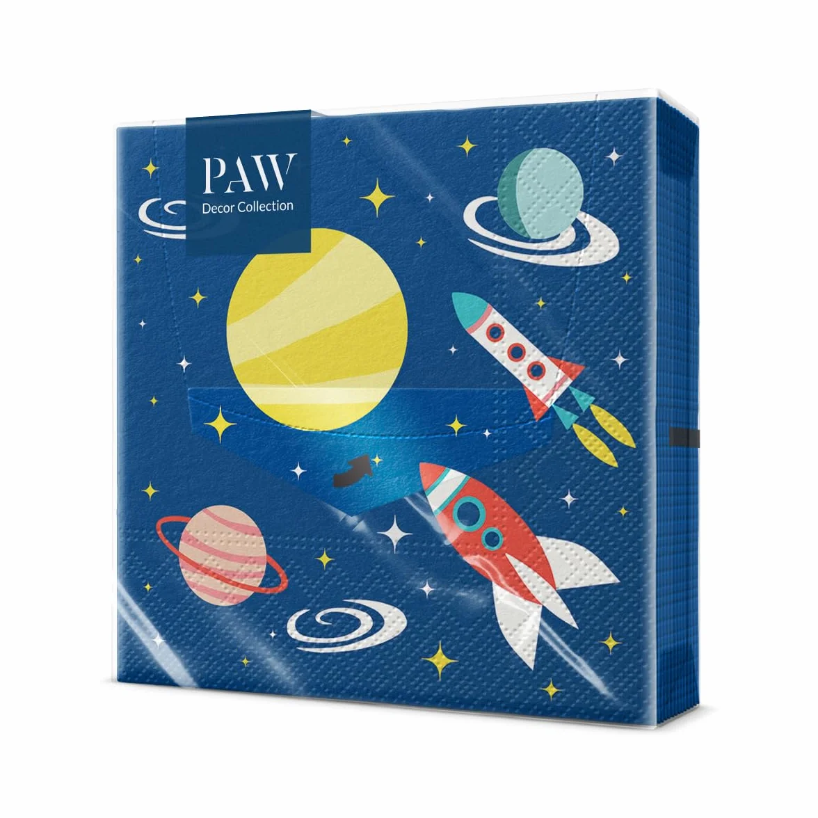 PAW serwetki 3-warstwowe (33 x 33 cm) I 20 sztuk I idealne na urodziny dzieci, imprezy, komunię, uroczystości I papierowe serwetki kolorowe z motywem imprezowym I Kosmos, rakieta, planeta, granat -