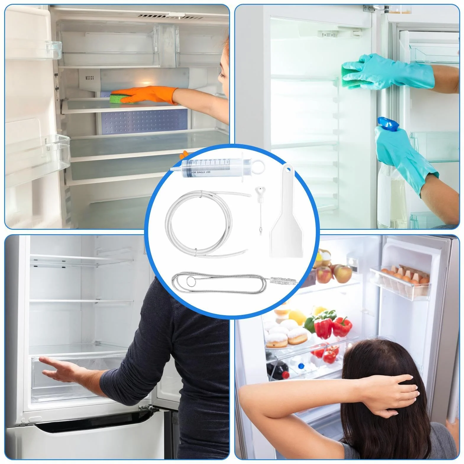 Fridge Dredger, Refrigerator Drain Kit, Fridge Cleaning Set, Syringe Fridge Cleaning, Fridge Cleaner Emptying Dredger, Effective Drain Cleaning Solution Comprehensive Tool for Refrigerator Cleaning