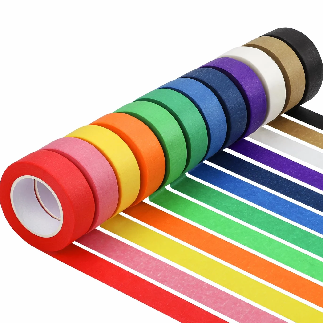 12 rolek kolorowej taśmy maskującej, 20 mm x 13 m, taśma malarska, tęczowa, taśma dekoracyjna, painters, taśma malarska, papier klejący, taśma do majsterkowania, scrapbookingu, rzemiosła