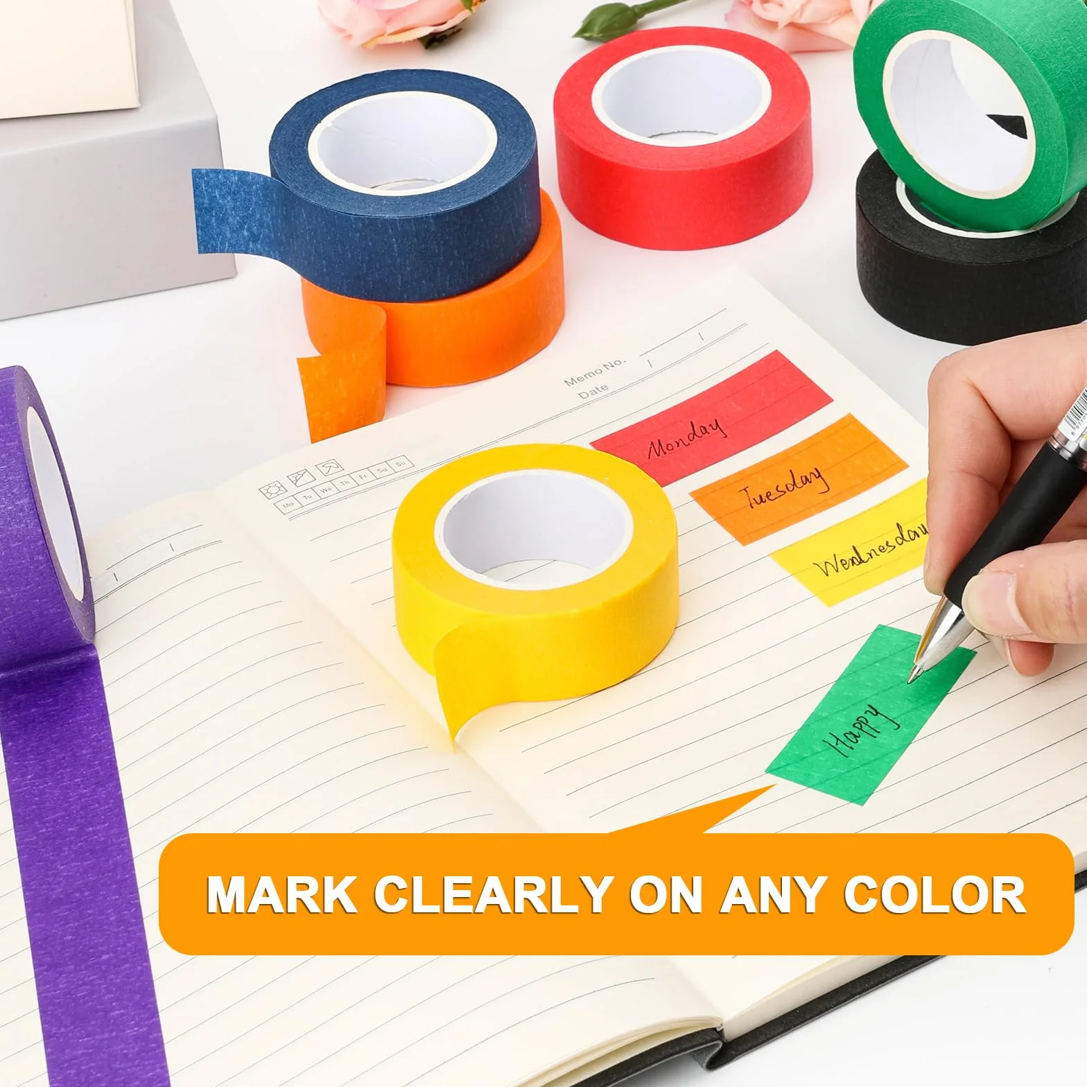 7 rolek taśmy krepowanej, wielokolorowe taśmy klejące, taśma malarska, Washi Tape, taśma maskująca 23mmx13m, klejąca taśma zdjęciowa, do DIY dla dzieci, nauczycieli, laboratorium sztuki