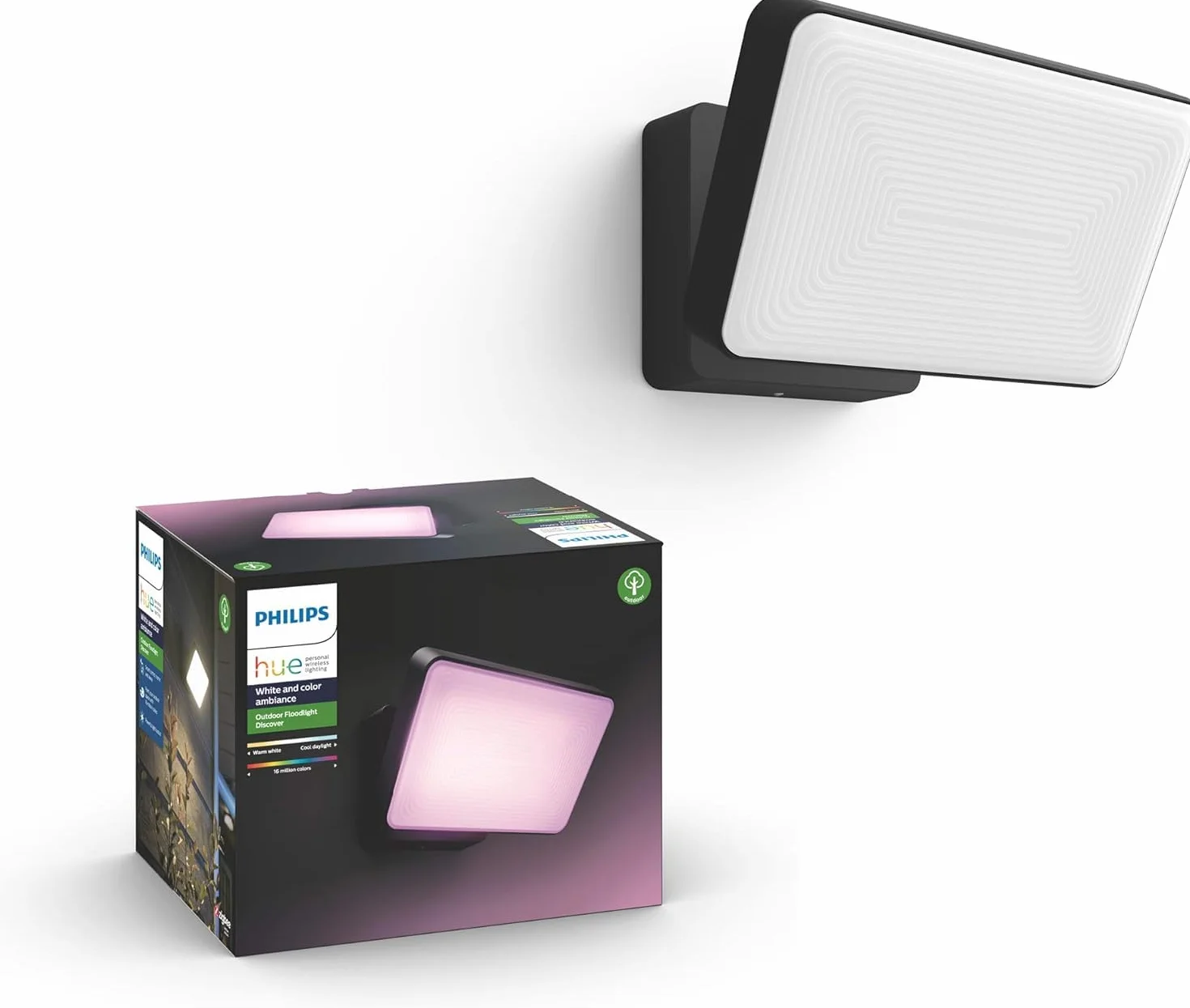 Philips Hue White and Color Ambiance Discover Zewnętrzny Reflektor Ogrodowy LED, Lampa Zewnętrzna z Paletą 16 mln Kolorów i Możliwością Ściemniania, Smart LED Sterowane Aplikacją