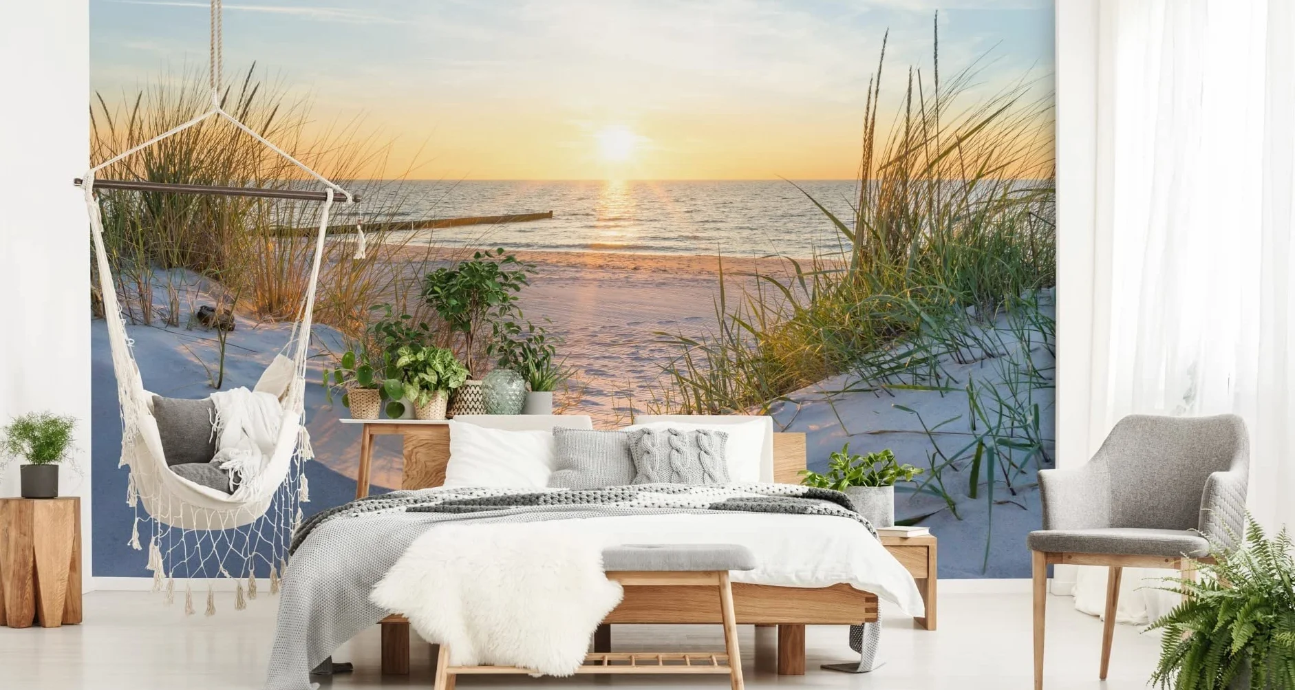Muralo Fototapeta plaża, morze, wydmy, słońce, niebo, woda, krajobraz, natura, efekt 3D, nowoczesna tapeta ścienna, dekoracja ścienna do salonu, sypialni, jadalni, szer. 312 cm x wys. 219 cm