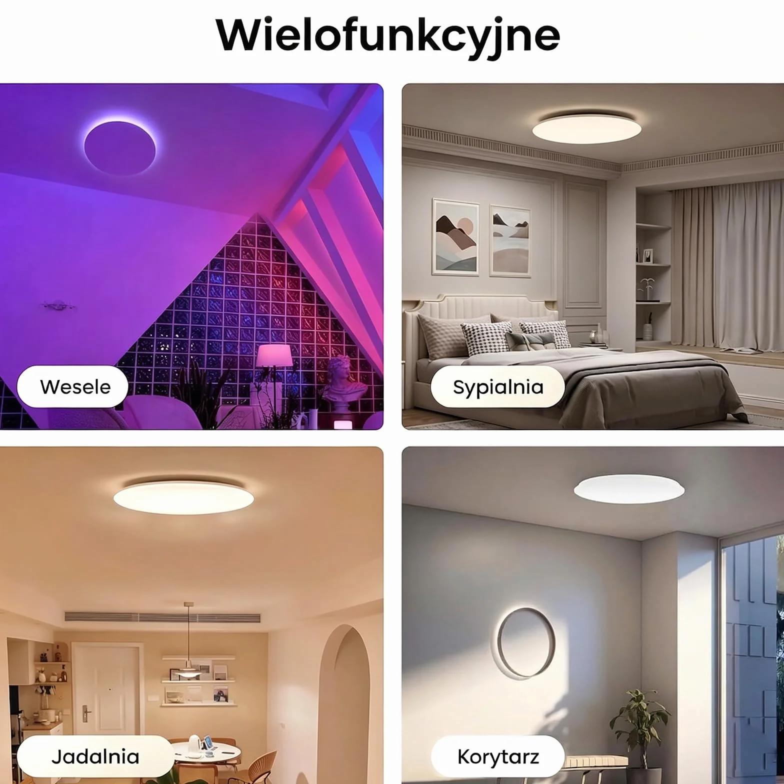 Yeelight Inteligentna Lampa Sufitowa LED 60 cm, 50 W, 4800 lm, RGBCW, Ściemnialny Plafon Smart WiFi, 16 mln Kolorów, 2700–6500 K, Szybki Montaż, Sterowanie Aplikacją, Alexa i Google Assistant