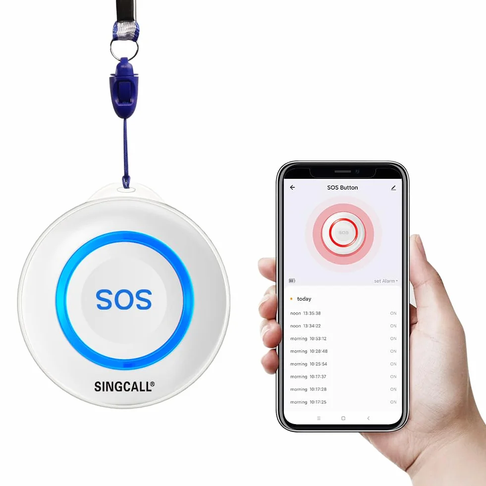 SINGCALL Tuya Wifi Smart Przycisk Alarm SOS dla Osób Starszych/Dzieci, Alarm dla Pacjentów w Podeszłym Wieku, Niebieski Przycisk Połączenia, Podłączenie do Telefonu(odpowiednie dla środowisk domowych)