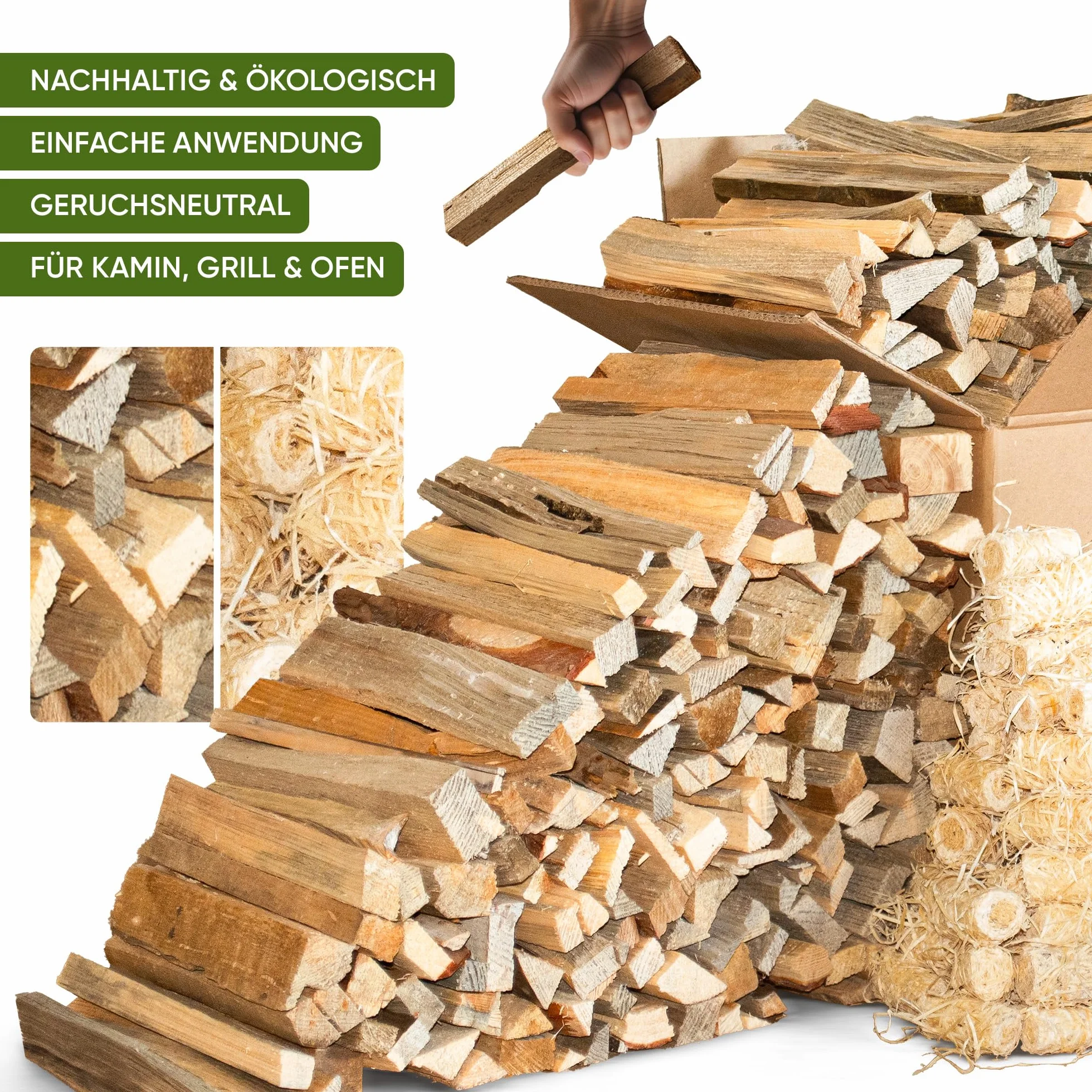 Podpałka z drewna sosnowego, pojemnik 27 l (ok. 7 kg) z podpałką z wełny drzewnej | produkt naturalny, podpałka do kominka do pieca, grilla i paleniska