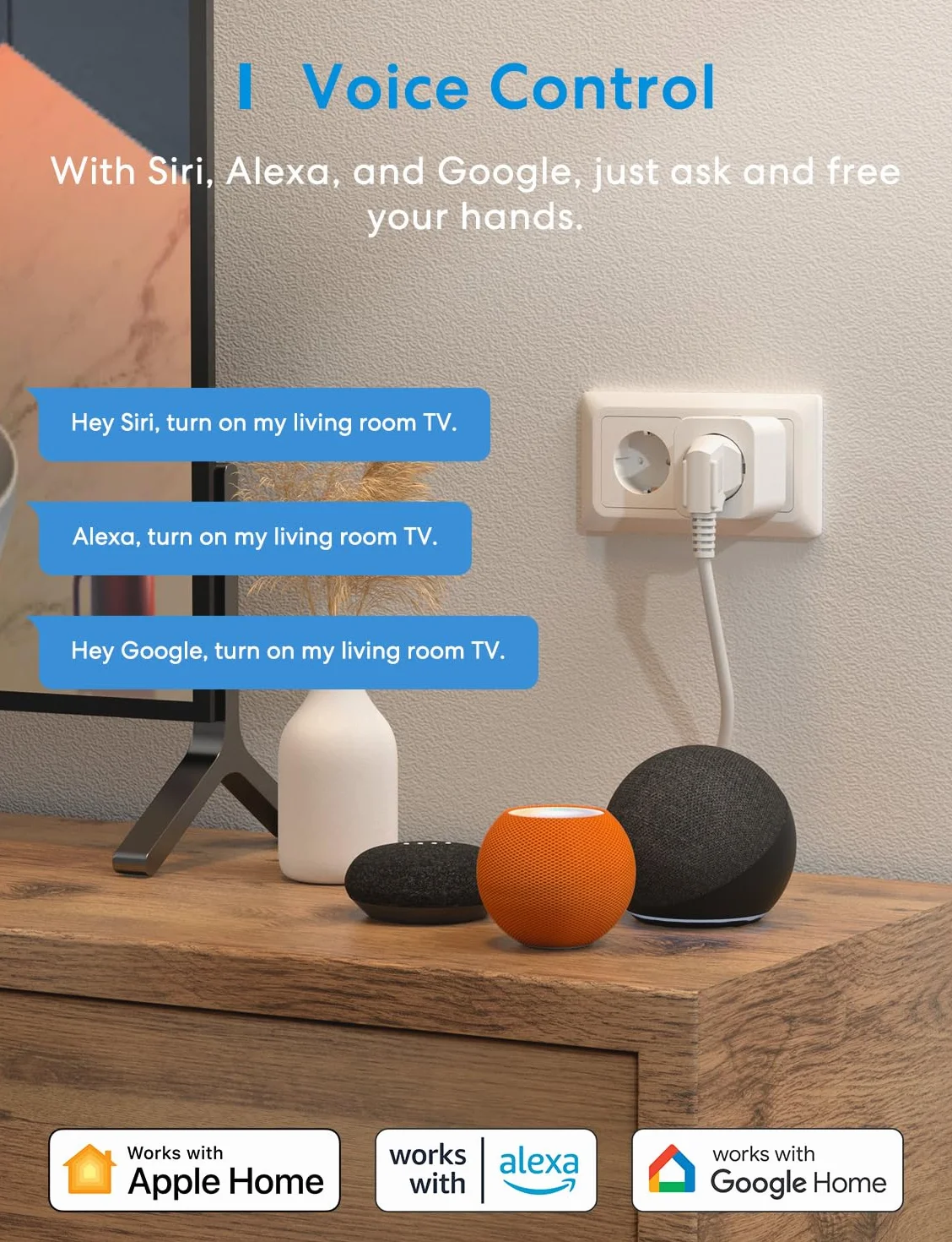 Meross Smart Socket 4 sztuki, gniazdo WiFi z monitorowaniem energii, kompatybilne z Apple HomeKit, Alexa i Google Home, 3840 W, 16 A, 2,4 GHz