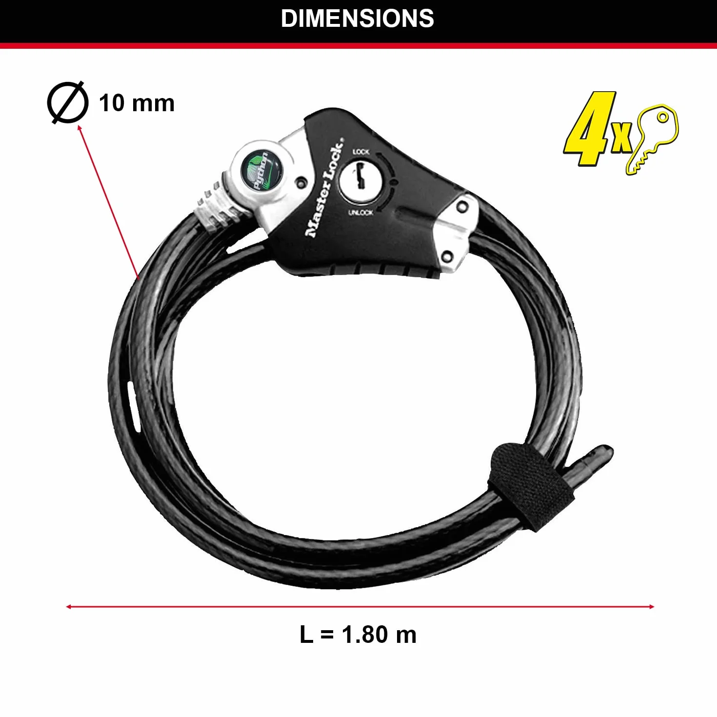 Master Lock 8428EURDPRO Cavo Regolabile Antifurto da 30 cm a 1.8 m, Python, Ottimo per Strumenti, Attrezzature Sportive, Mobili da Giardino