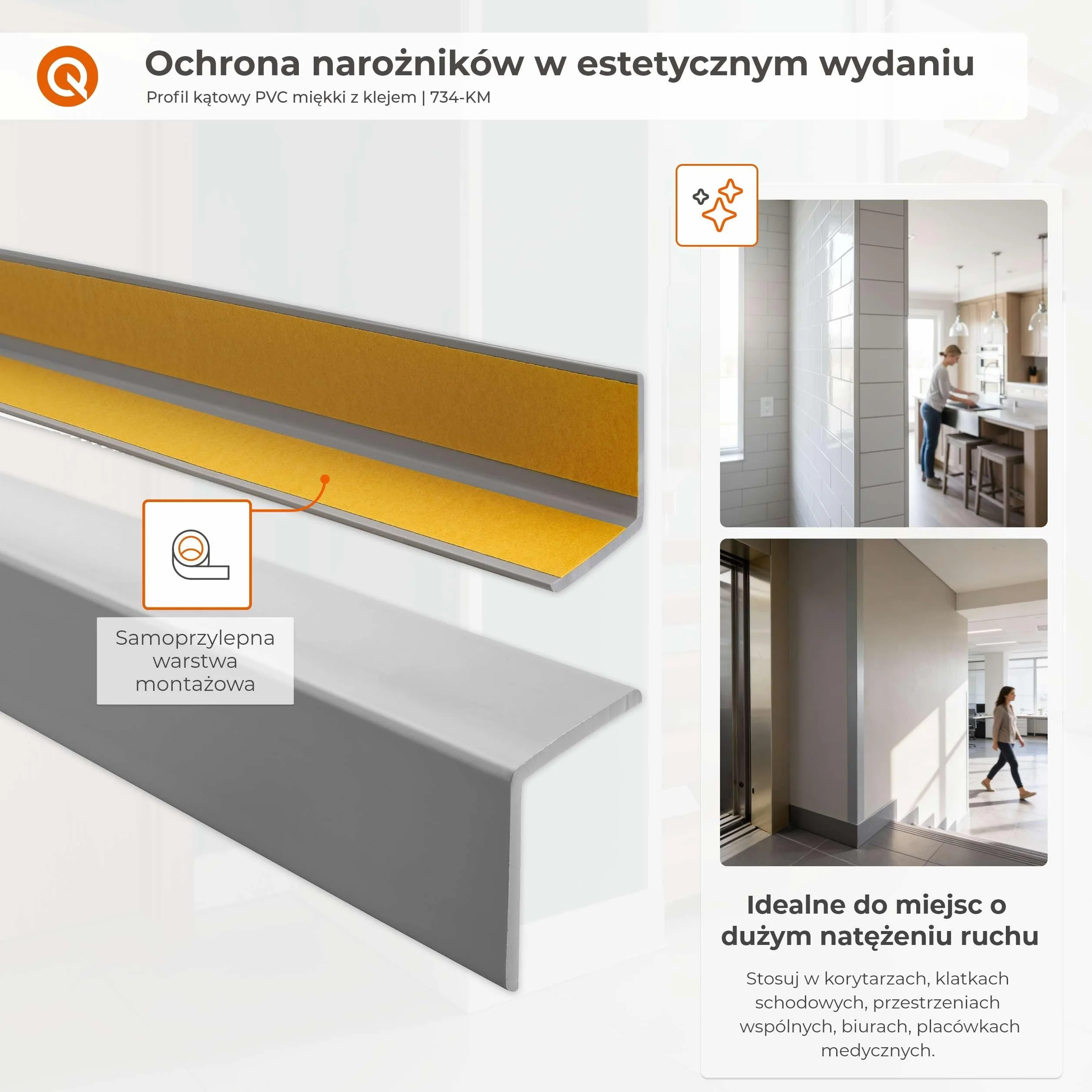 QUEST Kątownik miękki PVC 40x40 mm samoprzylepny, ochronny profil L kątowy, narożnik odbojnikowy z klejem, czarny, 200 cm
