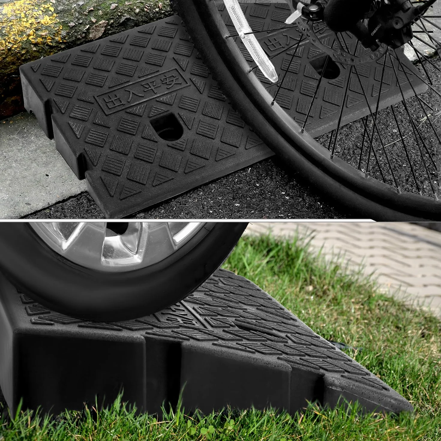QWORK® 2 szt. plastikowe rampy krawężnikowe, rampy progowe, do wózków inwalidzkich, motocykla, 25 x 27 x 7 cm