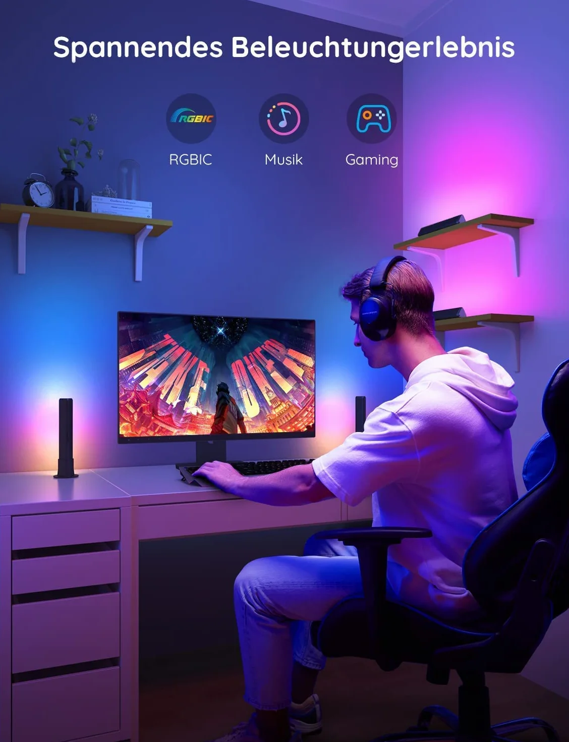 Govee Listwa świetlna LED, podświetlenie TV RGBICWW współpracuje z Alexą, Asystentem Google, sterowanie z aplikacji, możliwość ściemniania 16 milionów kolorów dla pomieszczeń, dekoracja do gier