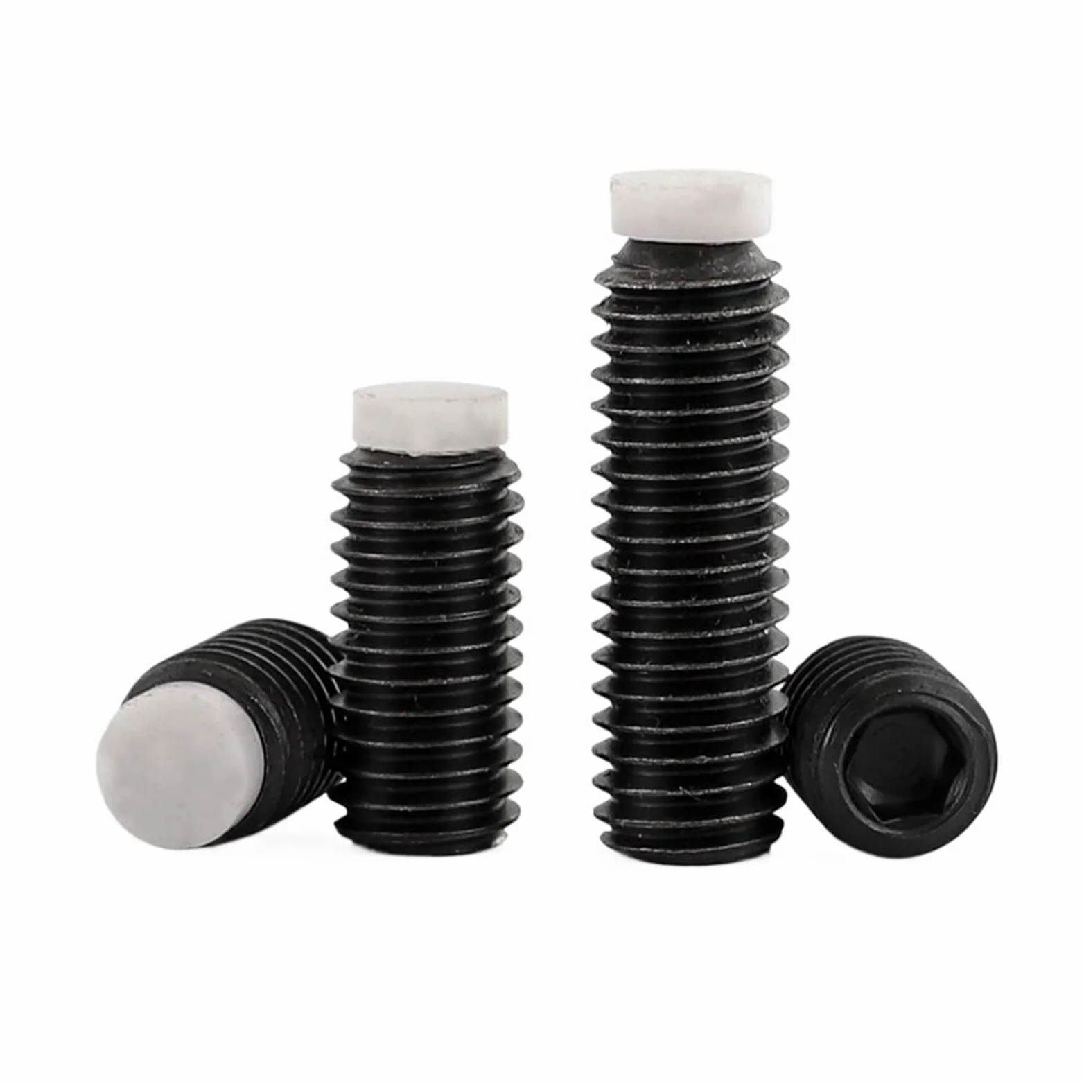 10 Sztuk M3 M4 12.9 Klasy Gniazdo Sześciokątne POM Pies Wypukły Punkt Końcowy Końcówka Śruba Dociskowa Zestaw Śrub/czarny Bezgłowy(45mm,M4x3x1-10pcs)