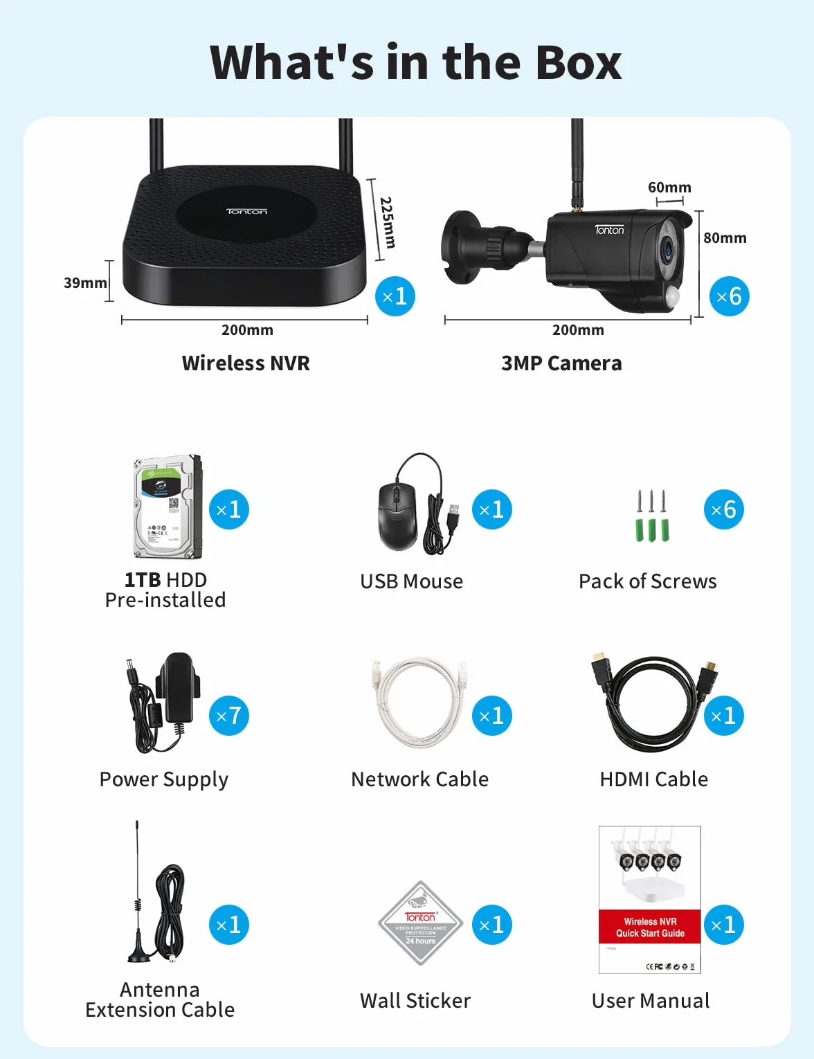 [LED Spotlight+czujnik ciepła PIR] Tonton 5MP kamera monitorująca WLAN system monitorowania 10CH NVR z 6 szt. 3MP kamera zewnętrzna bezprzewodowy dostęp online audio domofon na podczerwień/kolor