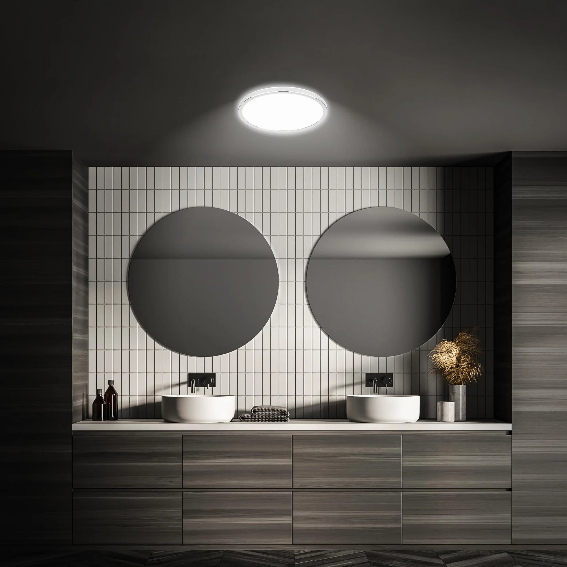 BRILONER - Lampa sufitowa LED łazienkowa ze światłem pośrednim, płaska, IP54 pyło- i bryzgoszczelna, lampa sufitowa, panel LED, lampa łazienkowa, lampa kuchenna, 29,3x2,8 cm, chrom