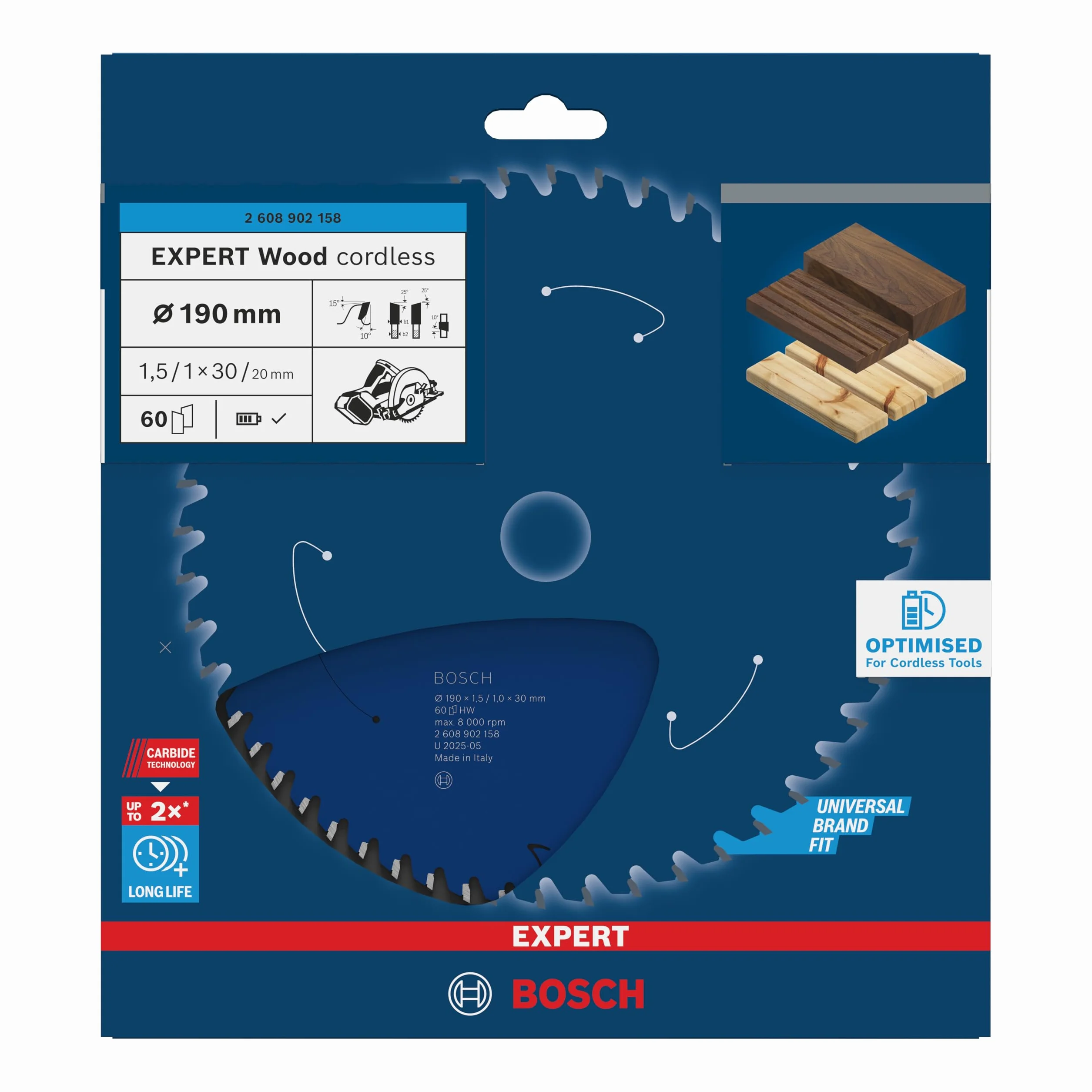 Bosch 1x Tarcza pilarska EXPERT Wood cordless (do Miękkie drewno, Ø mm, Professional Akcesoria Bezprzewodowe ręczne pilarki tarczowe)