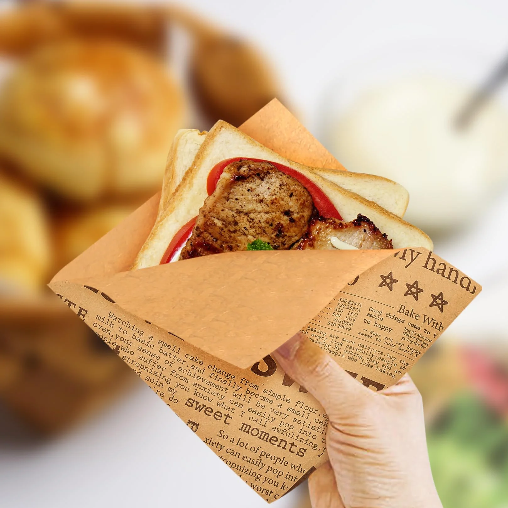 100 arkuszy papieru hamburgerowego, torebki na przekąski, torebki śniadaniowe, torebki na żywność, kartki papierowe, frytki, torebki na kanapki, torebki na przekąski, sery hot dog