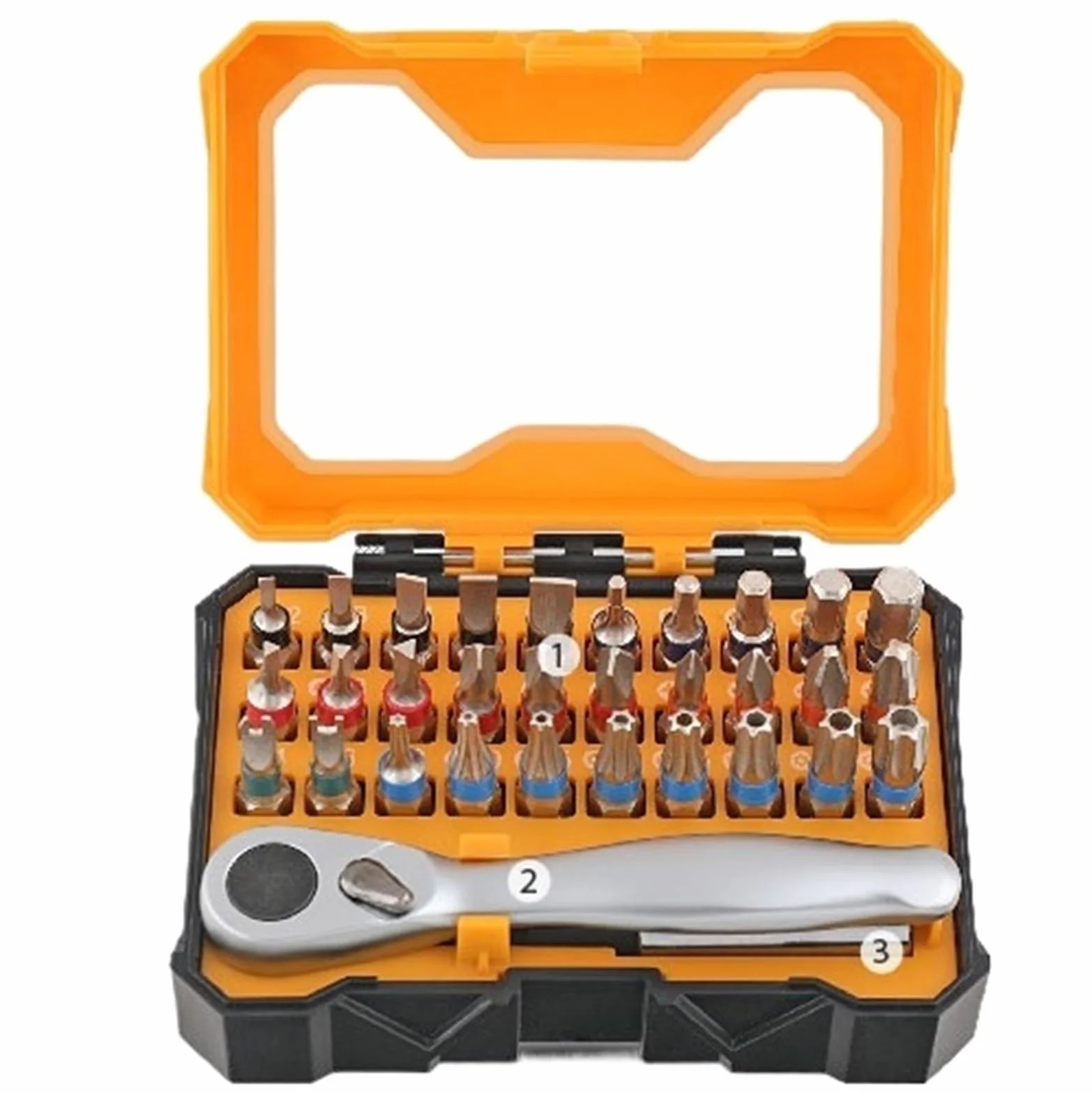 Zestaw kluczy grzechotkowych, Zestaw kluczy nasadowych z grzechotką 72-T wkrętaków magnetycznych wkrętakami Torx i końcówkami(T10611)