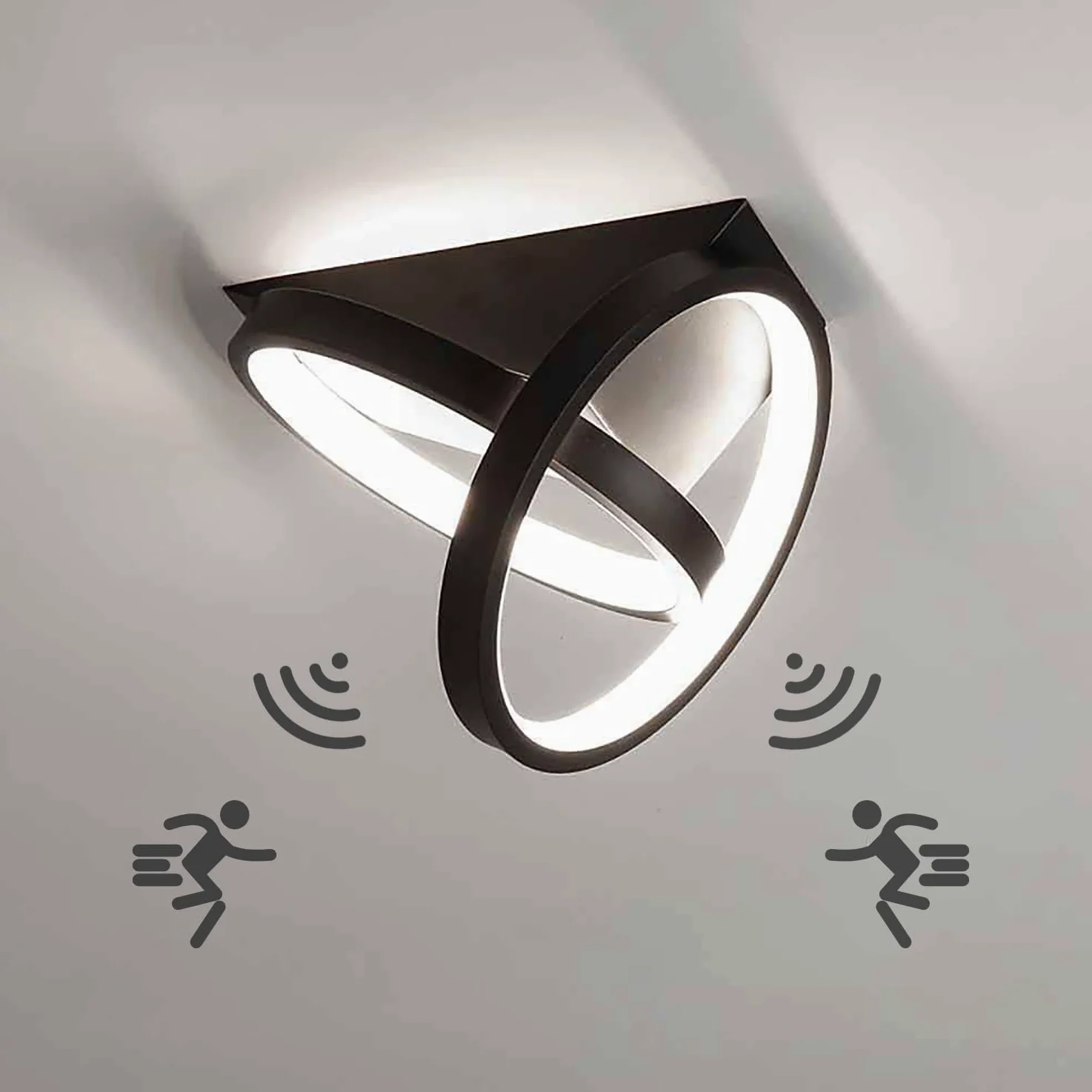 Lampa sufitowa LED 26 W z czujnikiem ruchu, nowoczesna lampa sufitowa z czujnikiem ruchu, do korytarza, klatki schodowej, salonu, na balkon, kuchnię, garaż, ganek, biuro, czarna, zimna biel 6000 K