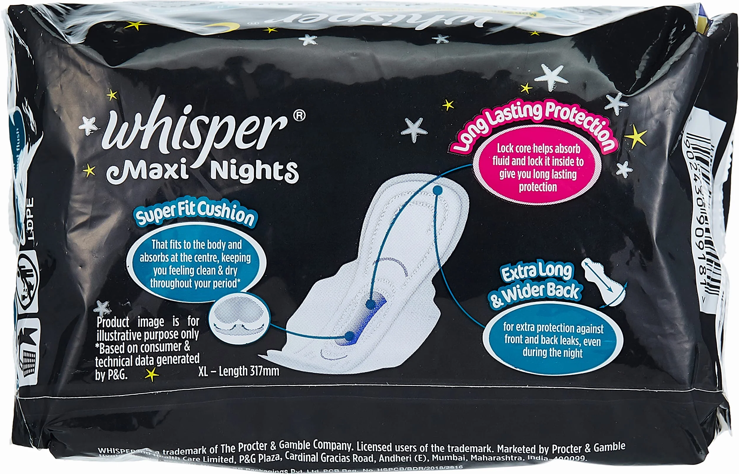 Whisper Maxi Overnight Podpaski higieniczne - skrzydła XL (7 sztuk)