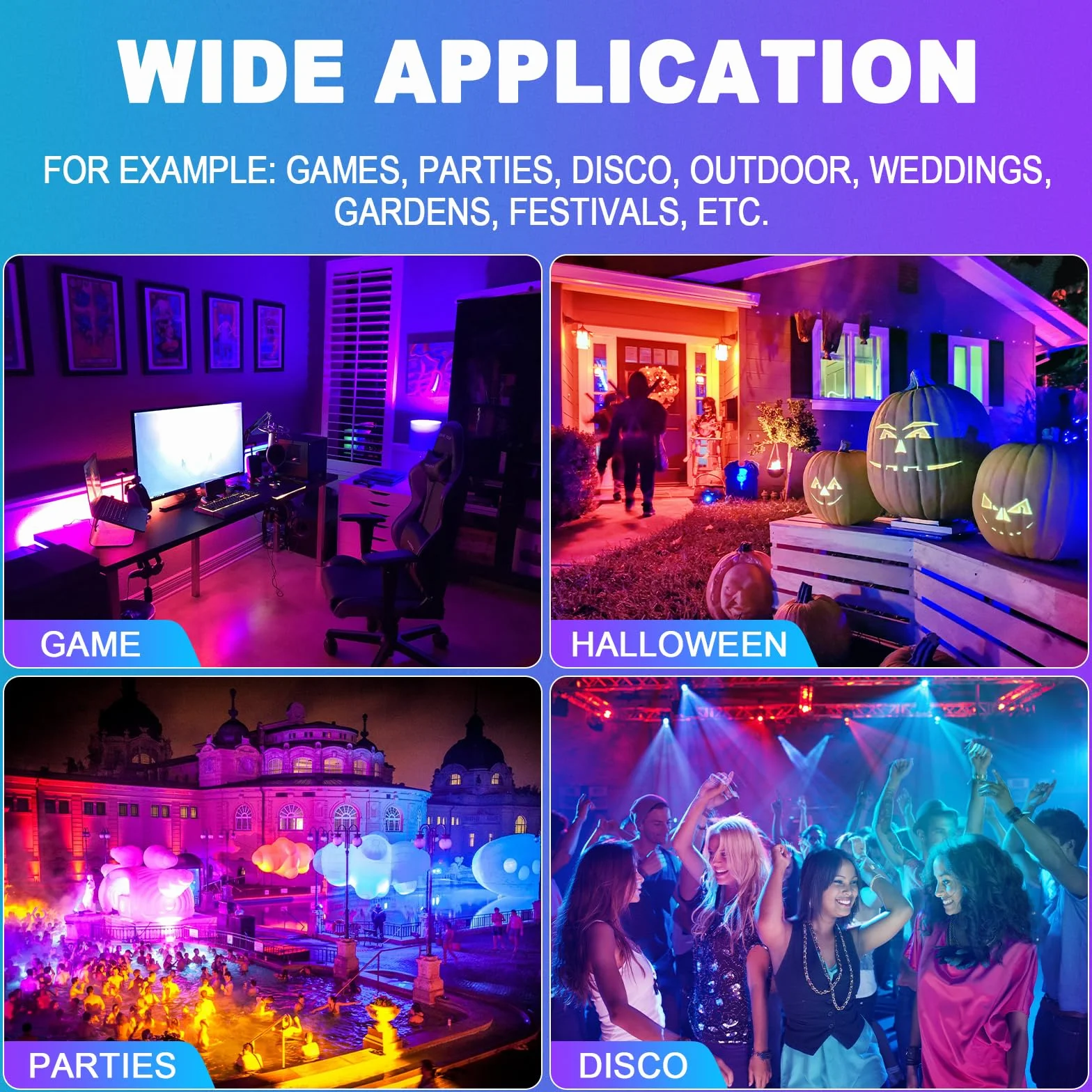 RIGIDON 1 x 200 W RGB Zewnętrzny projektor LED Pilot zdalnego sterowania, 20000 LM Zewnętrzny i wewnętrzny kolor RGBW Światło projektora, timer neonowy LED do Jadin, taras, patio, wodoodporny IP66