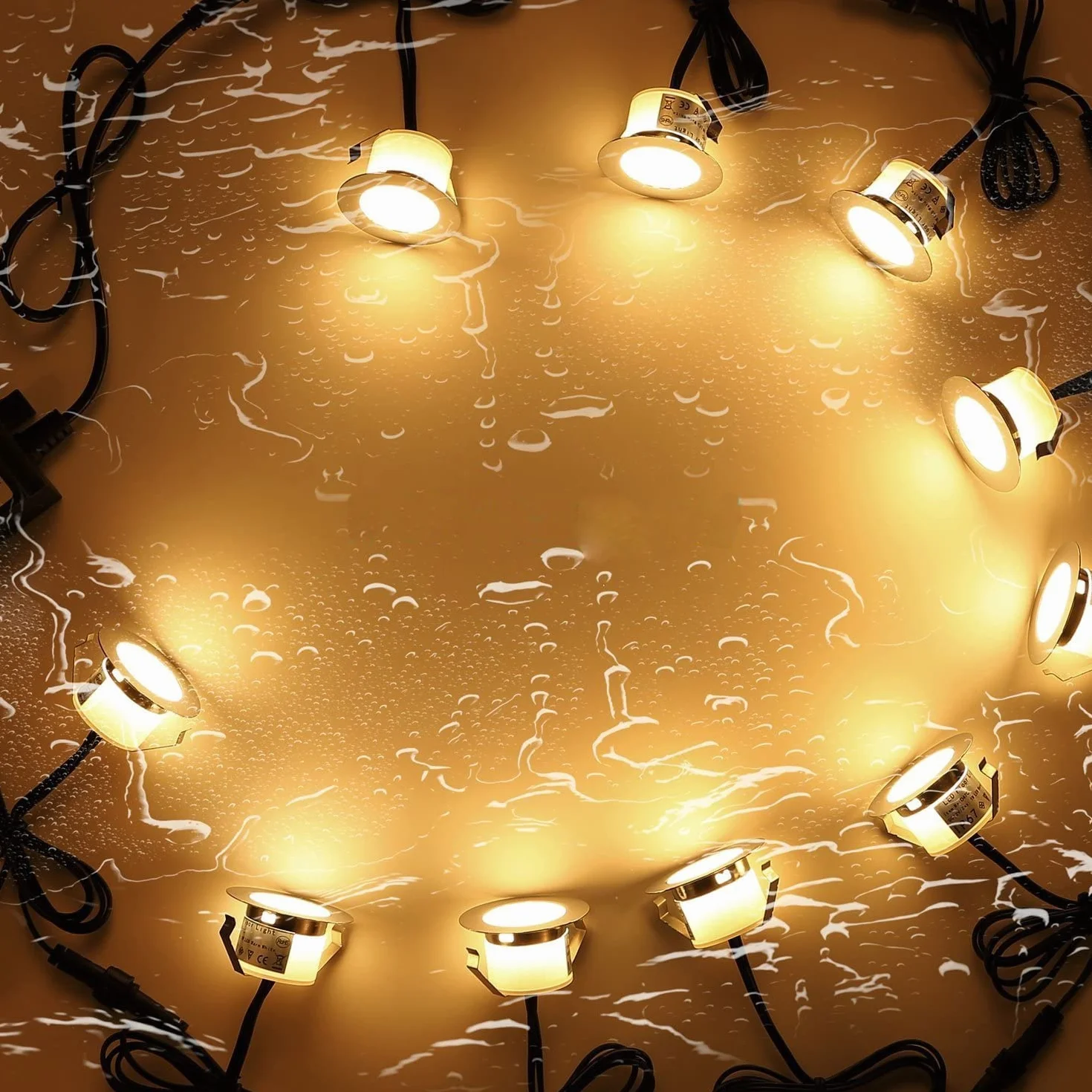 12 x zewnętrzne wpuszczane reflektory LED, wodoszczelne IP67, wpuszczane reflektory tarasowe, drewno sufitowe, 0,6 W DC12V ciepłe białe światło, zestaw mini lampy drogowej
