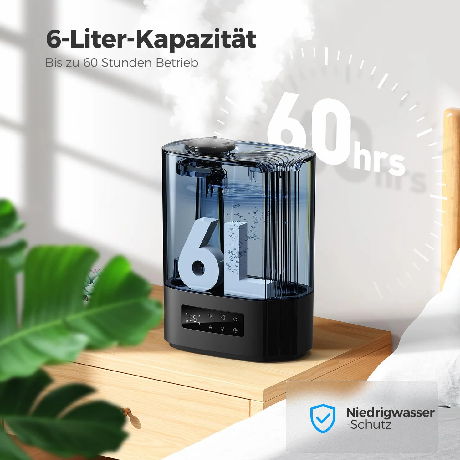 AROEVE Nawilżacz powietrza 6L, ultradźwiękowy, do 60h, inteligentna kontrola wilgotności, cichy