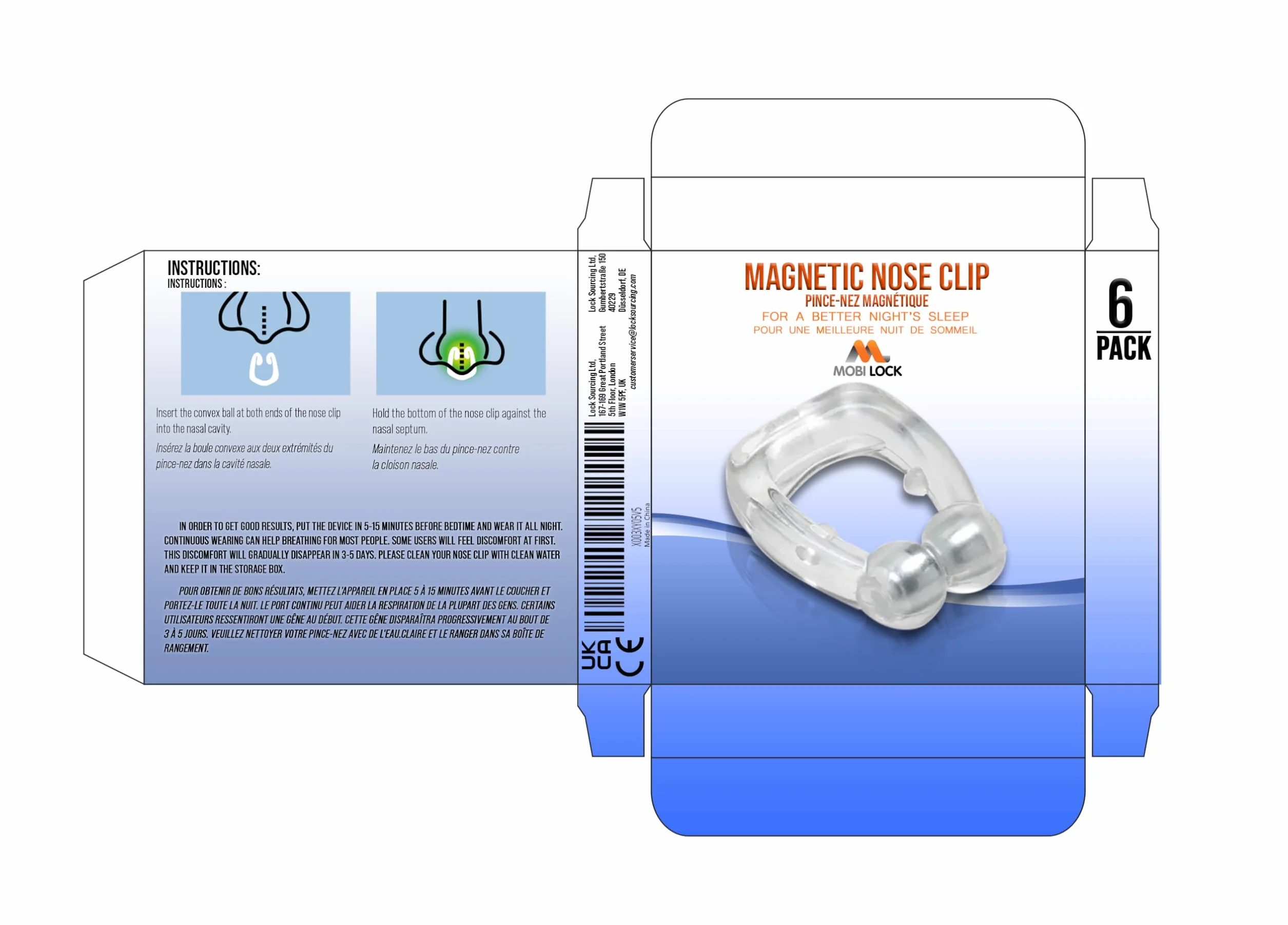 Mobi Lock Zestaw 6 silikonowych klipsów do nosa magnetyczne przeciw chrapaniu