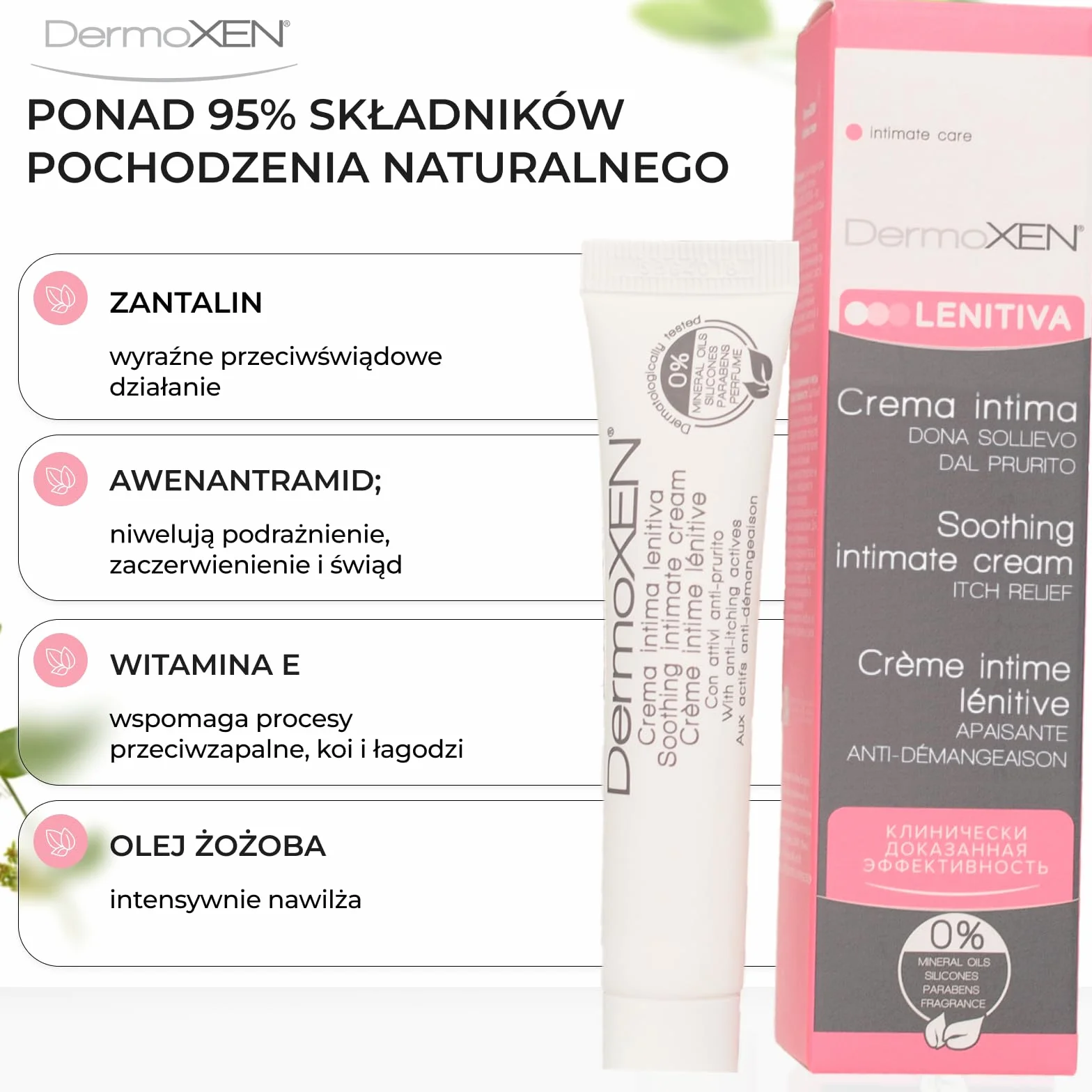 DermoXEN Lenitiva Łagodzący Krem Intymny 20 ml | Szybka Ulga na Świąd i Suchość | Nawilżający Krem do Pielęgnacji Intymnej | Do Wrażliwej Skóry | Bez Zapachu i Hormonów