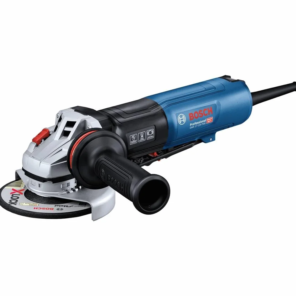 Bosch Professional: szlifierka kątowa GWS 17-125 PSB (przełącznik ochronny, nakrętka szybkomocująca SDS, filtr przeciwpyłowy, pokrywa ochronna i zamykana pokrywa ochronna)