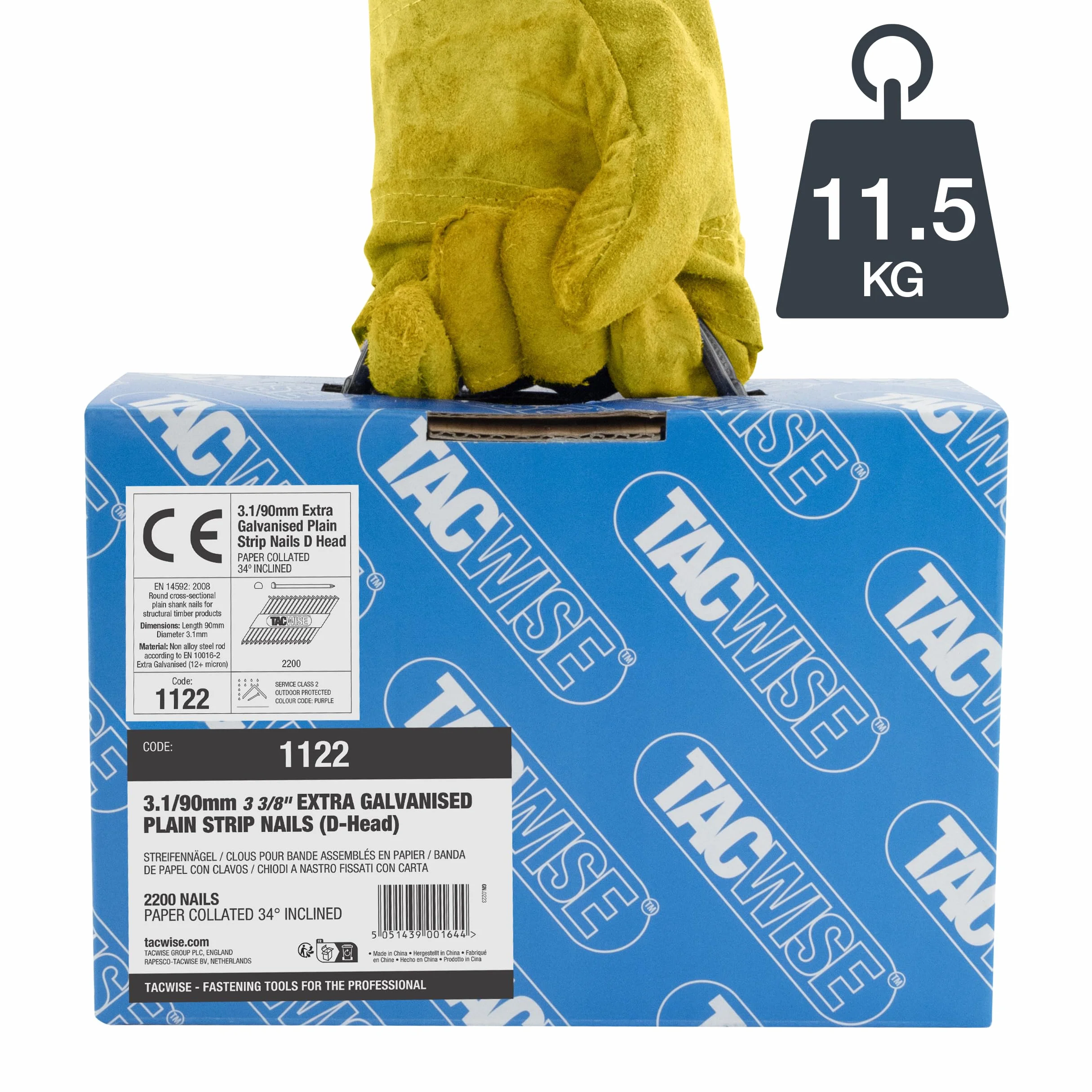 Tacwise 1122 3,1/90 mm bardzo ocynkowane gwoździe ramowe, głowica D, gładki trzonek, nachylenie 34°, papier w opakowaniu, 2200 sztuk