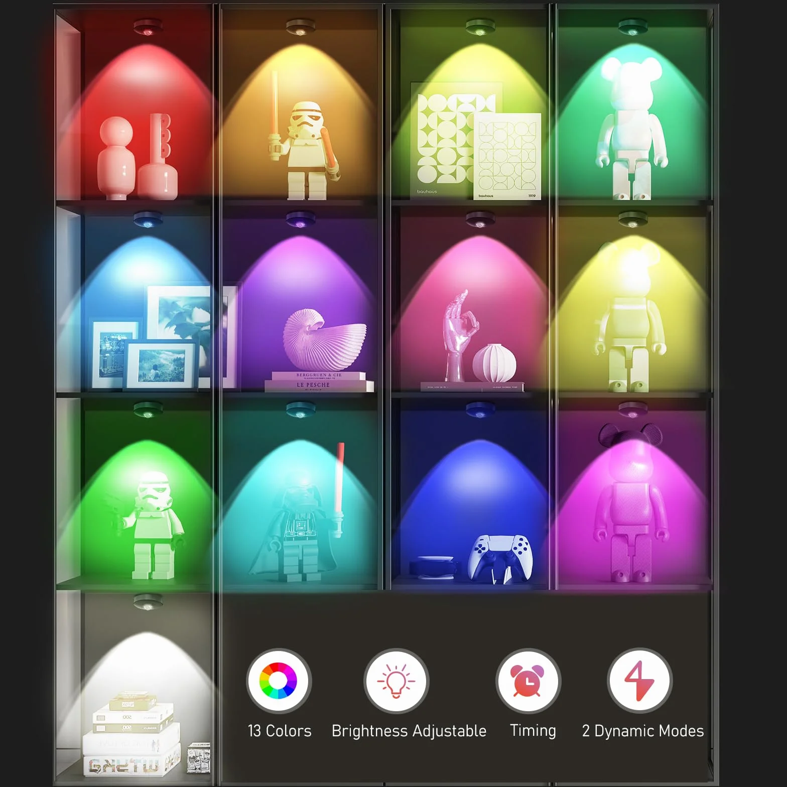Akumulatorowe lampki RGB z pilotem zdalnego sterowania, 2000 mAh o dużej pojemności, zasilanie bateryjne RGB, możliwość przyciemniania i mocowanie magnetyczne, bezprzewodowe oświetlenie do szafy na