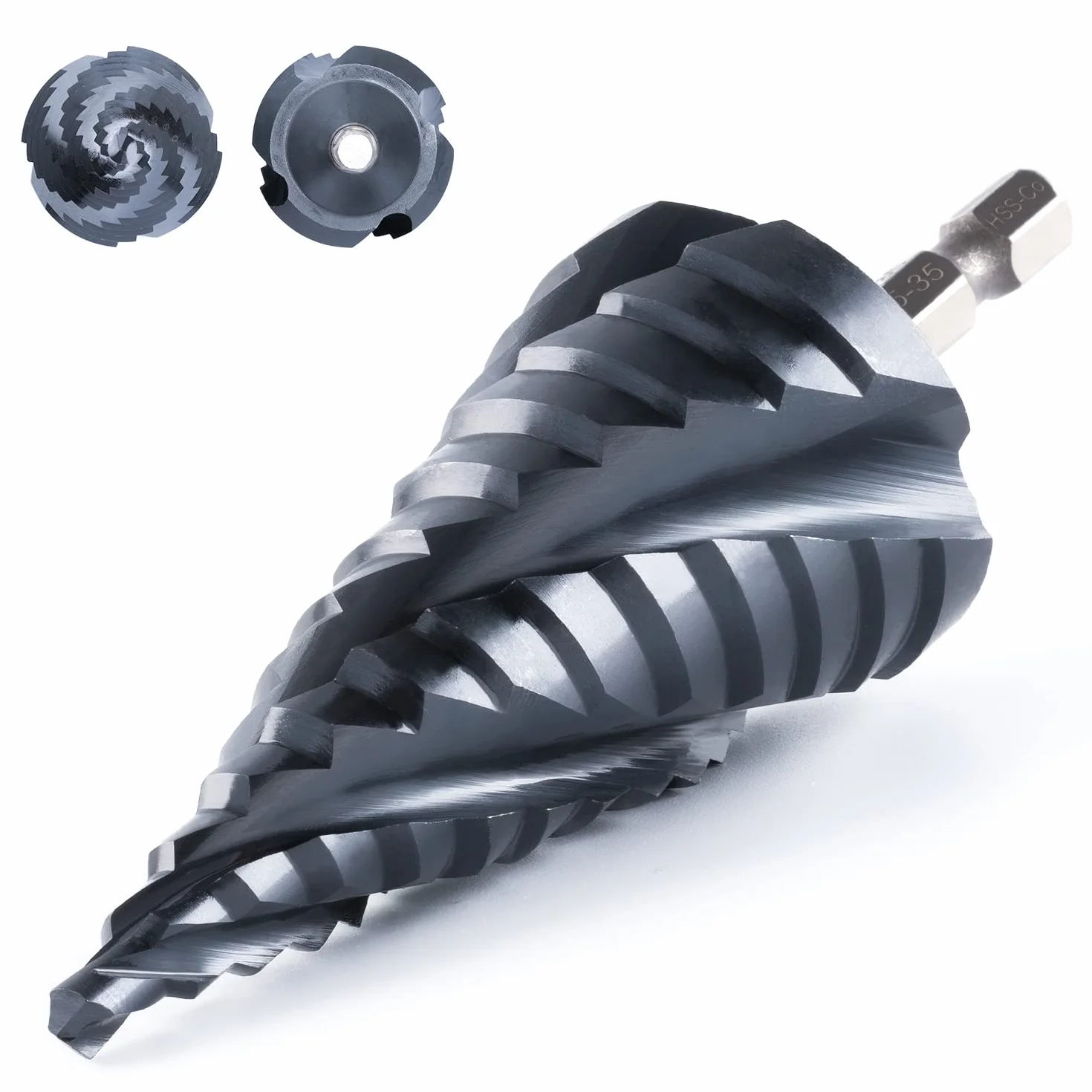Tool Pro Max Wiertło spiralne z czterema rowkami kobaltu (Pro Max), 5-35 mm, 4 spiralne rowki unibitowe, sześciokątny trzon 6,35 mm do metalu, stali nierdzewnej, drewna, plastiku