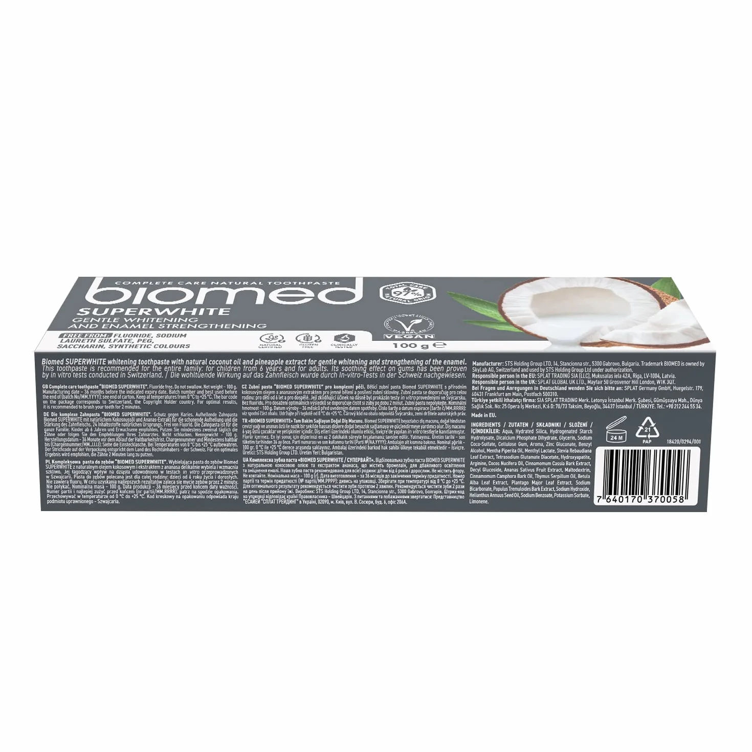 Biomed Superwhite 97% naturalna wybielająca pasta do zębów/wzmocnienie emalii/smak kokosowy, wegański, SLS Free 100g