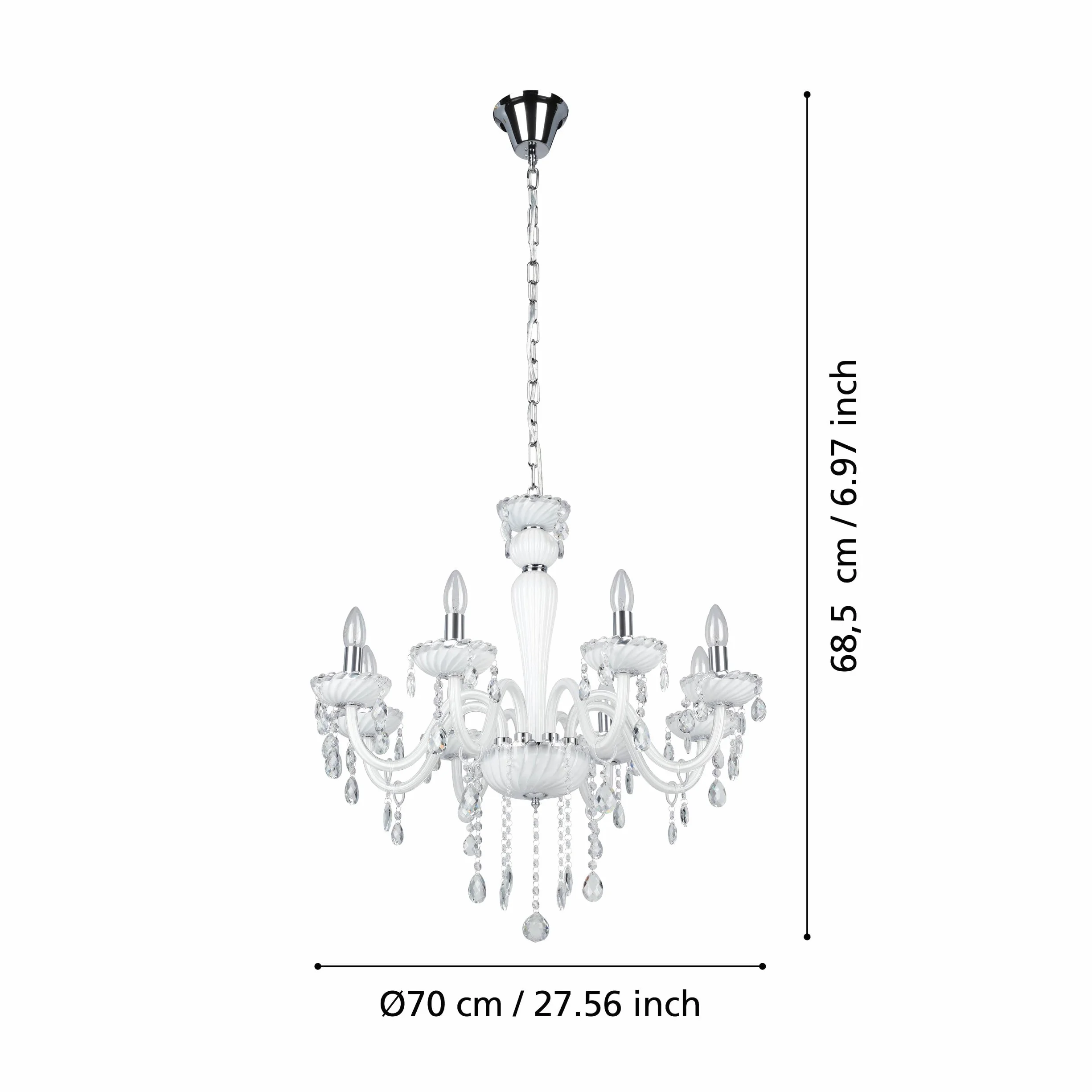 EGLO Lampa wisząca Carpento, 8-płomienny żyrandol w stylu vintage | shabby chic, lampa sufitowa ze stali i szkła w chromie i bieli, lampa nad stół jadalniany, lampa do salonu z oprawą E14