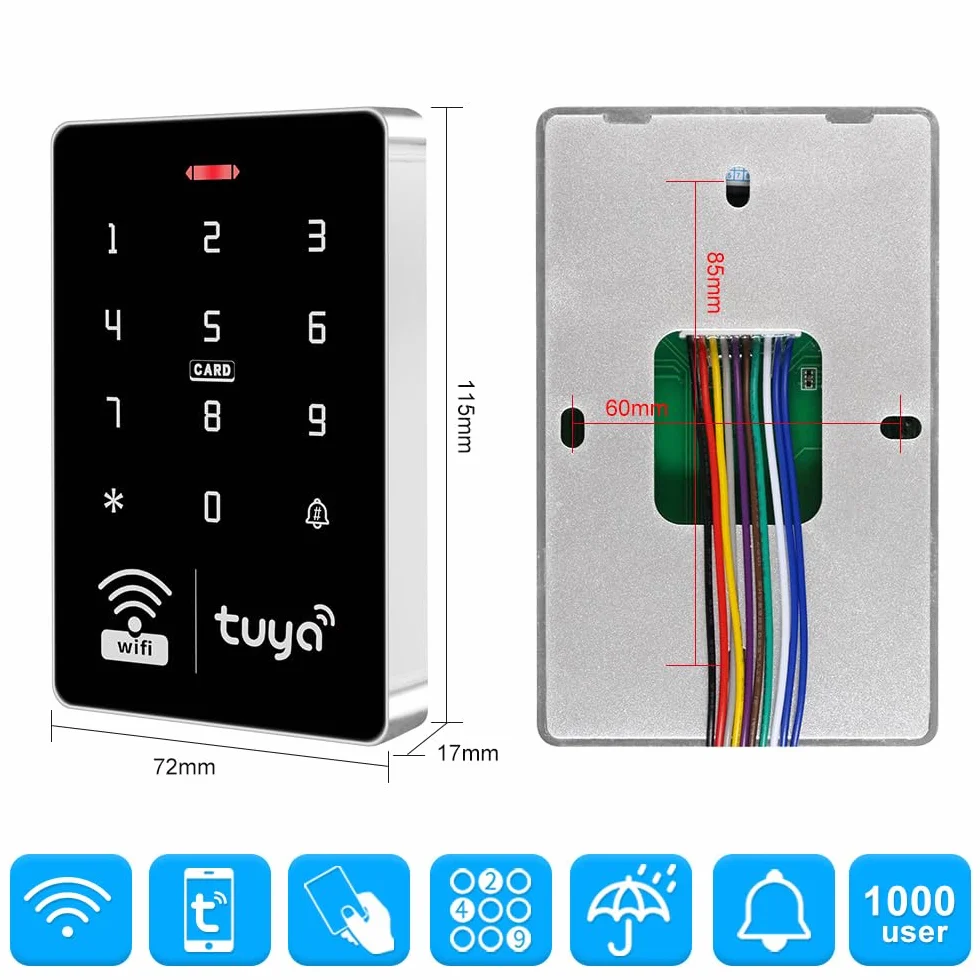 WiFi Tuya klawiatura kontroli dostępu RFID IP68 wodoodporna podwójna częstotliwość 125 kHz / 13,56 MHz dotykowy kontroler dostępu do hasła, inteligentna aplikacja do odblokowywania systemu