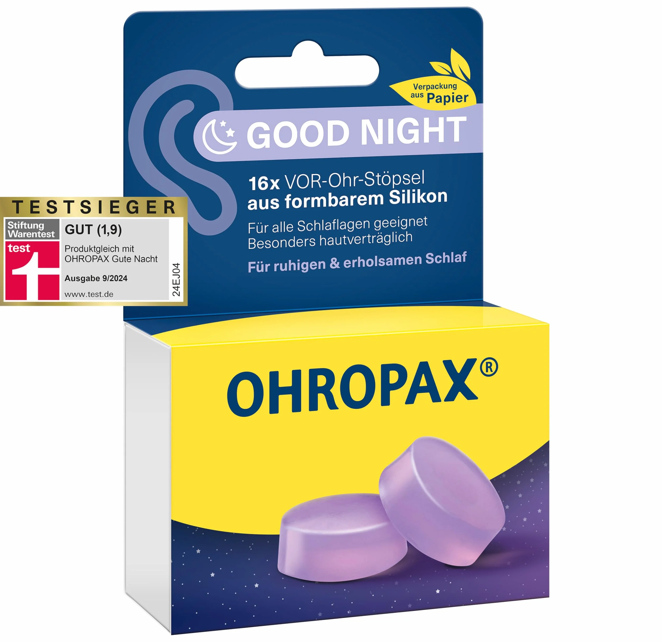 OHROPAX Zatyczki do uszu Good Night – silikonowe, SNR 23 dB, do spania
