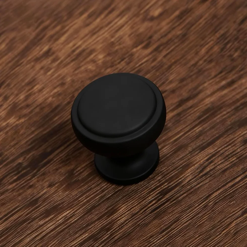 Gałka do szafki ze szczotkowanego brązu, lita ze stopu cynku, 10 sztuk, okrągły radełkowany uchwyt do szafek, okucia do szuflad (16, Soft-Touch Black)