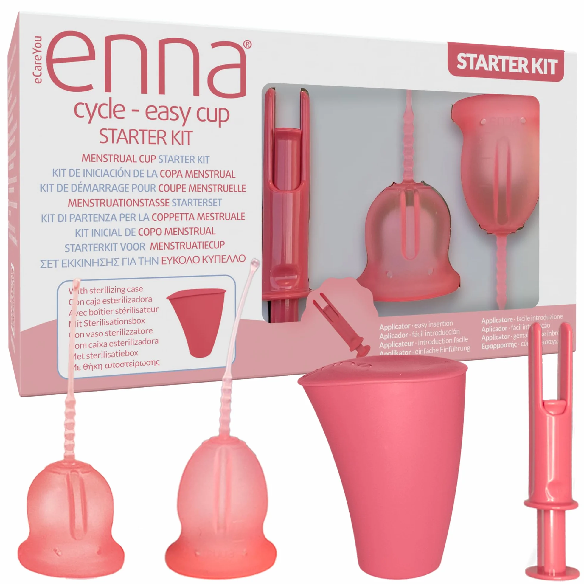 Enna Cycle Starter Set Easy 2 kubki menstruacyjne z aplikatorem i sterylizatorem