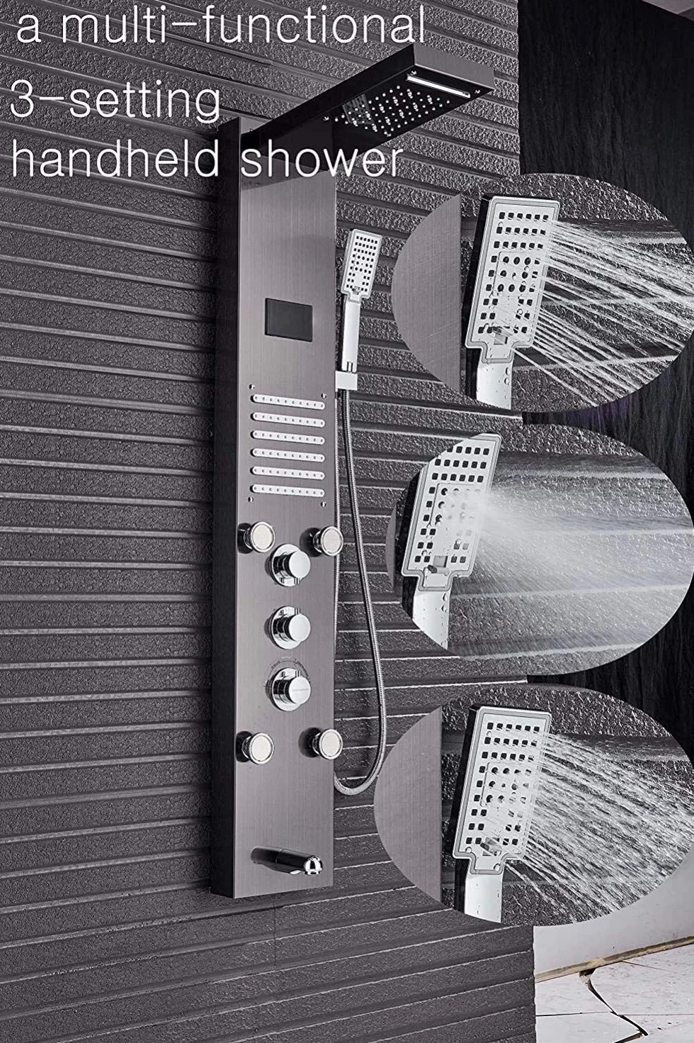 Czarny system prysznicowy bateria prysznicowa z wyświetlaczem temperatury wody LED zestaw prysznicowy z wodospadem głowica prysznicowa prysznic ręczny i dysza do masażu ciała do łazienki