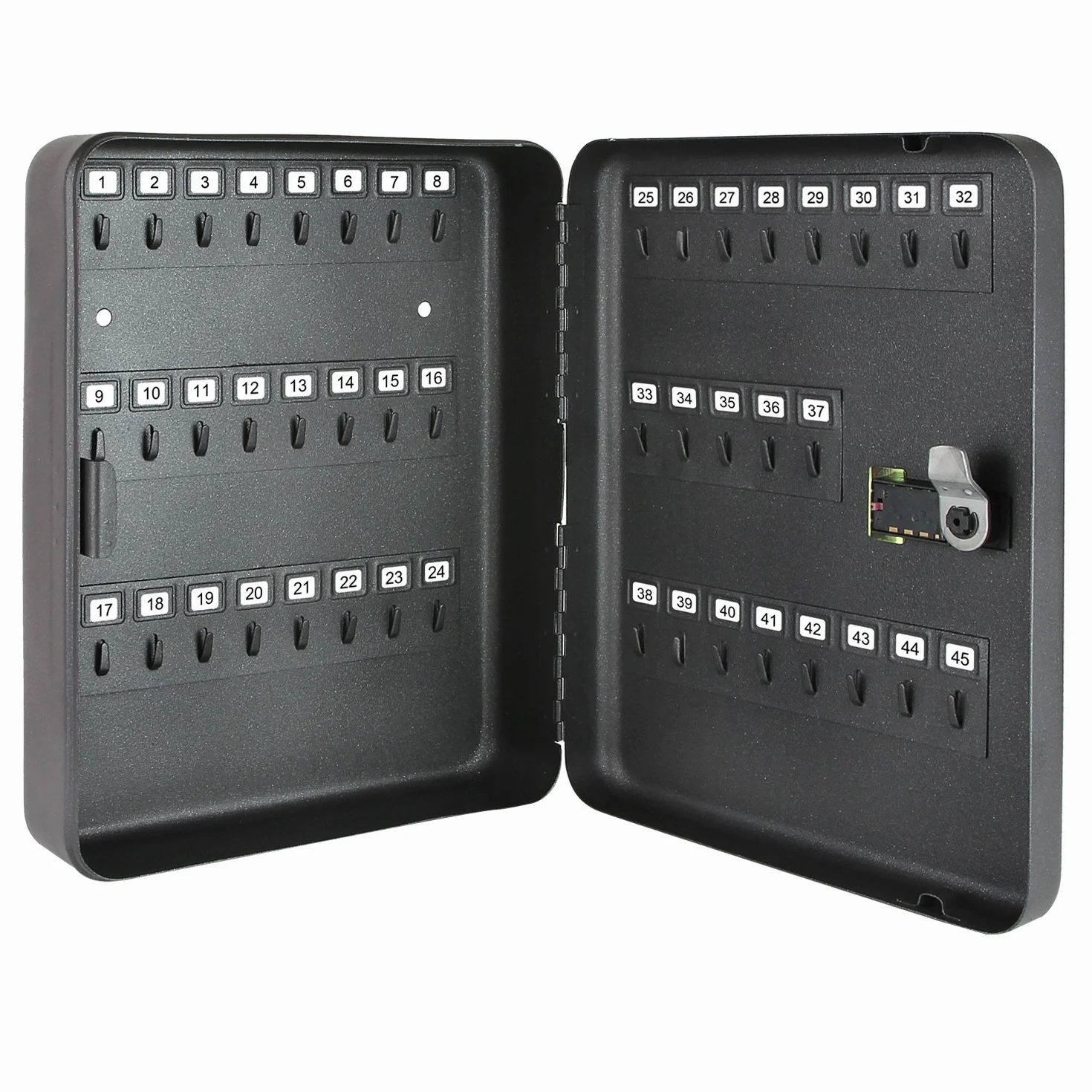 HMF 14500-02 Skrzynka na klucze z kodem numerycznym, 45 haczyków, 30 x 24 x 7,5 cm, czarna