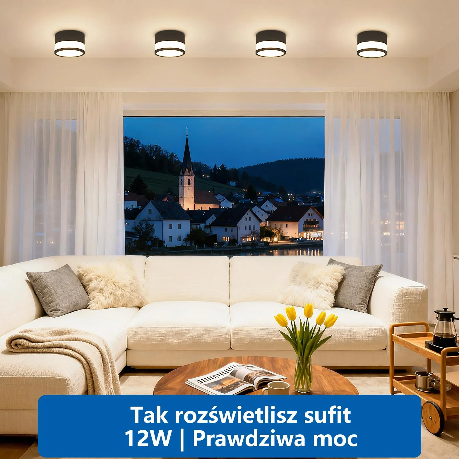 2 szt Reflektor Natynkowy Czarna IP44 Wodoodporna, Do Łazienki, Kuchni, Salonu i Holu, LED Ciepła Biel 3000K, 12W 1100LM, Oświetlenie 230V dla Pomieszczeń Wilgotnych